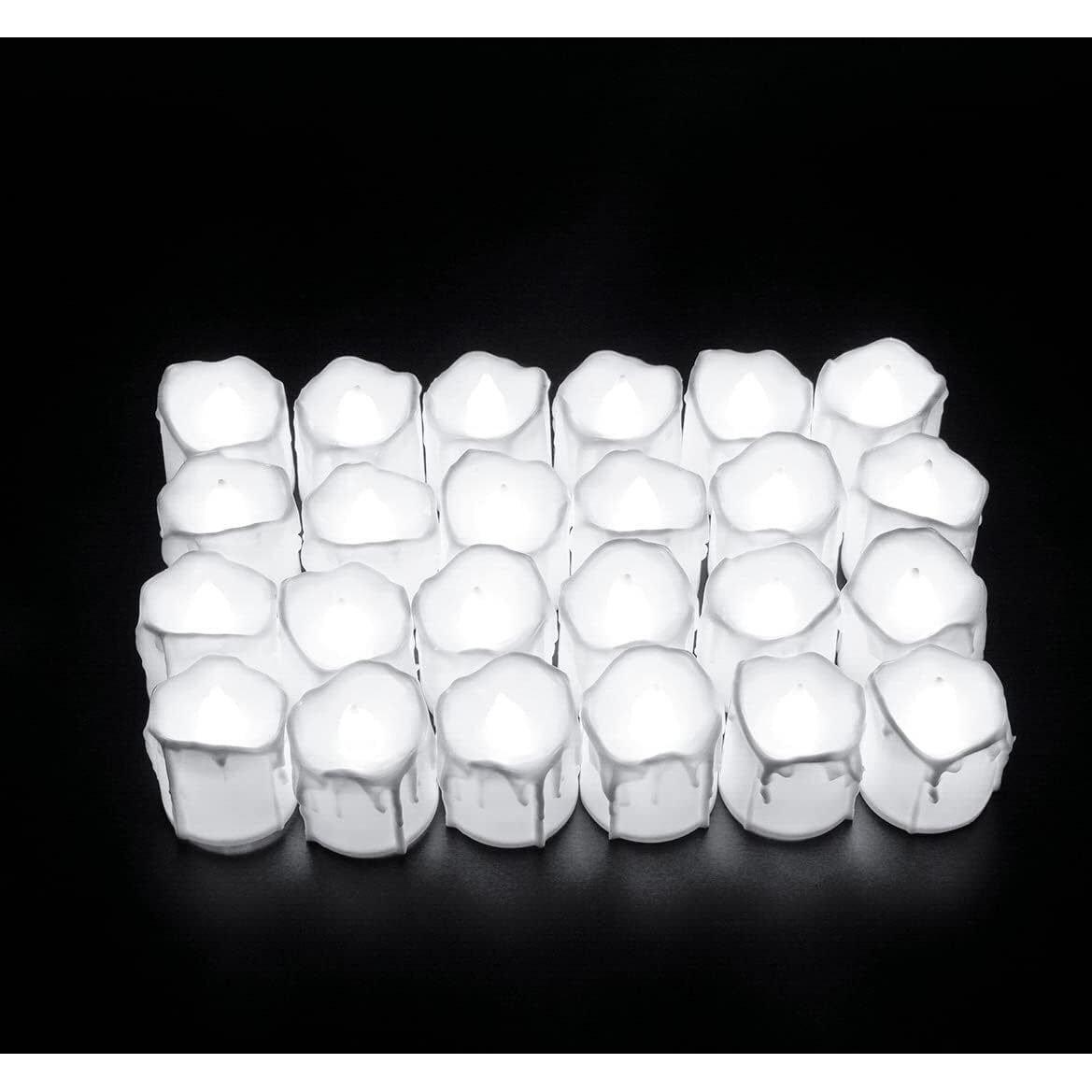 Kuber Industries LED Tea Light Candles for Home Decor|Battey Operated|Yellow Light|Diwali Light for Decoration,Along With Festivities & Parties|BO-051701(Melted Candle with White|Set Of 24 (Pack Of 4)