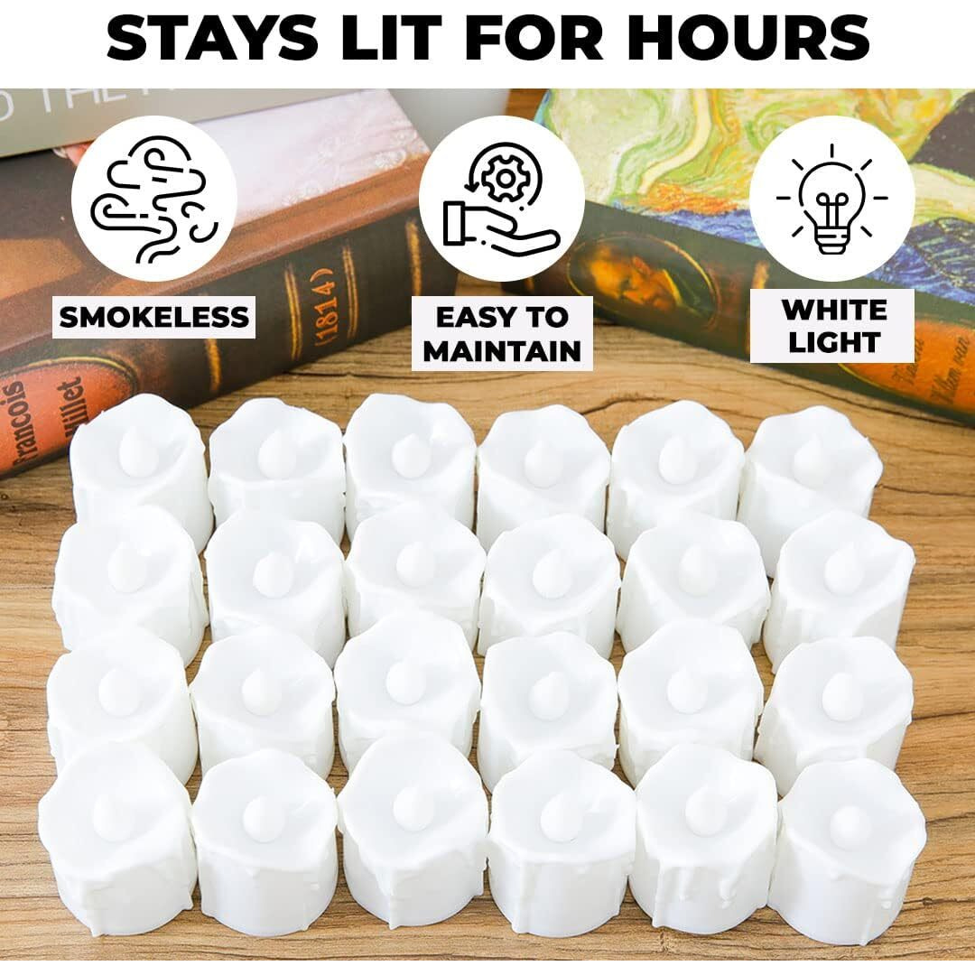 Kuber Industries LED Tea Light Candles for Home Decor|Battey Operated|Yellow Light|Diwali Light for Decoration,Along With Festivities & Parties|BO-051701(Melted Candle with White|Set Of 24 (Pack Of 3)