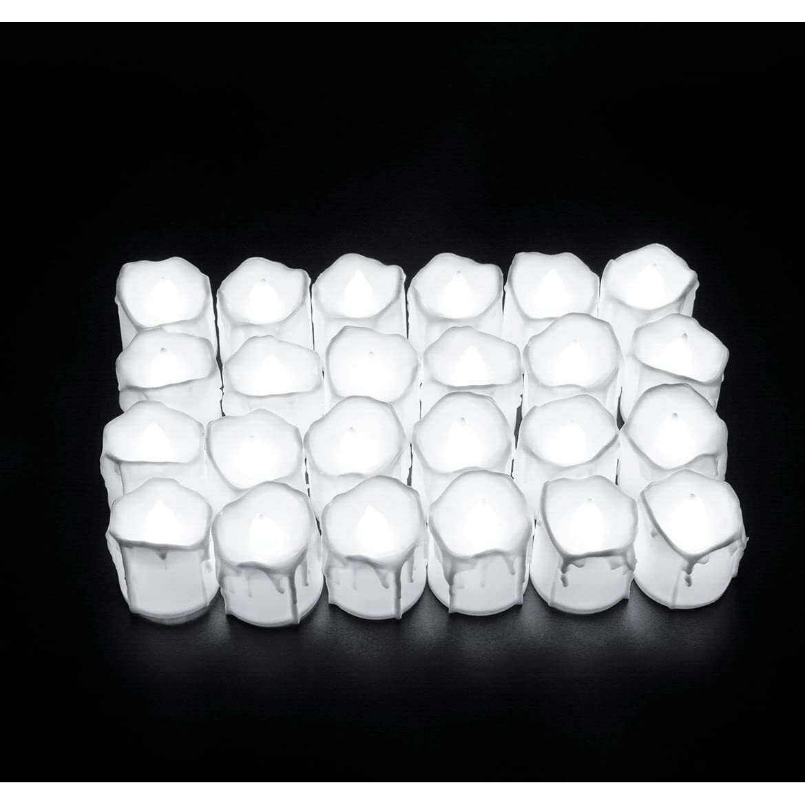Kuber LED Tea Light Candles for Home Decor |Battey Operated |Flameless Yellow Light |Diwali Lights for Home Decoration, Festivities & Parties (Melted Candle with White|Pack of 24