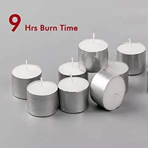 Ein Sof Set of 10 pcs Tea Lights for Home Dcor  9 Hours Burning Time, White, Non Scented, Wax Tealight with Long Wick, Candle Light Dinner, Birthday Decoration & Bedroom Diffuser t Lamp