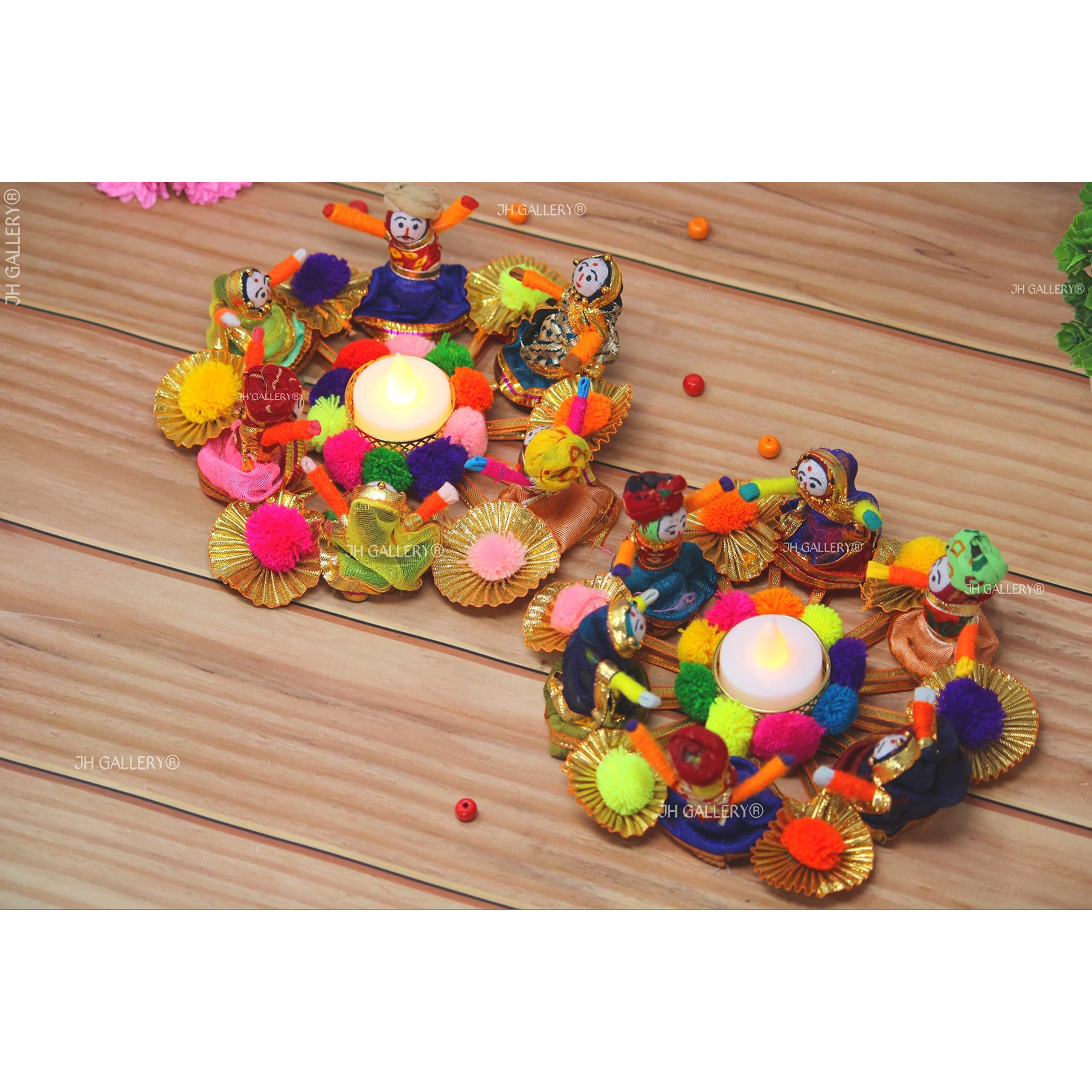 JH Gallery Recycled Material Rajasthani Raja Rani Puppet/Dolls Decorative Tealight Candle Holder (Pack of 2)