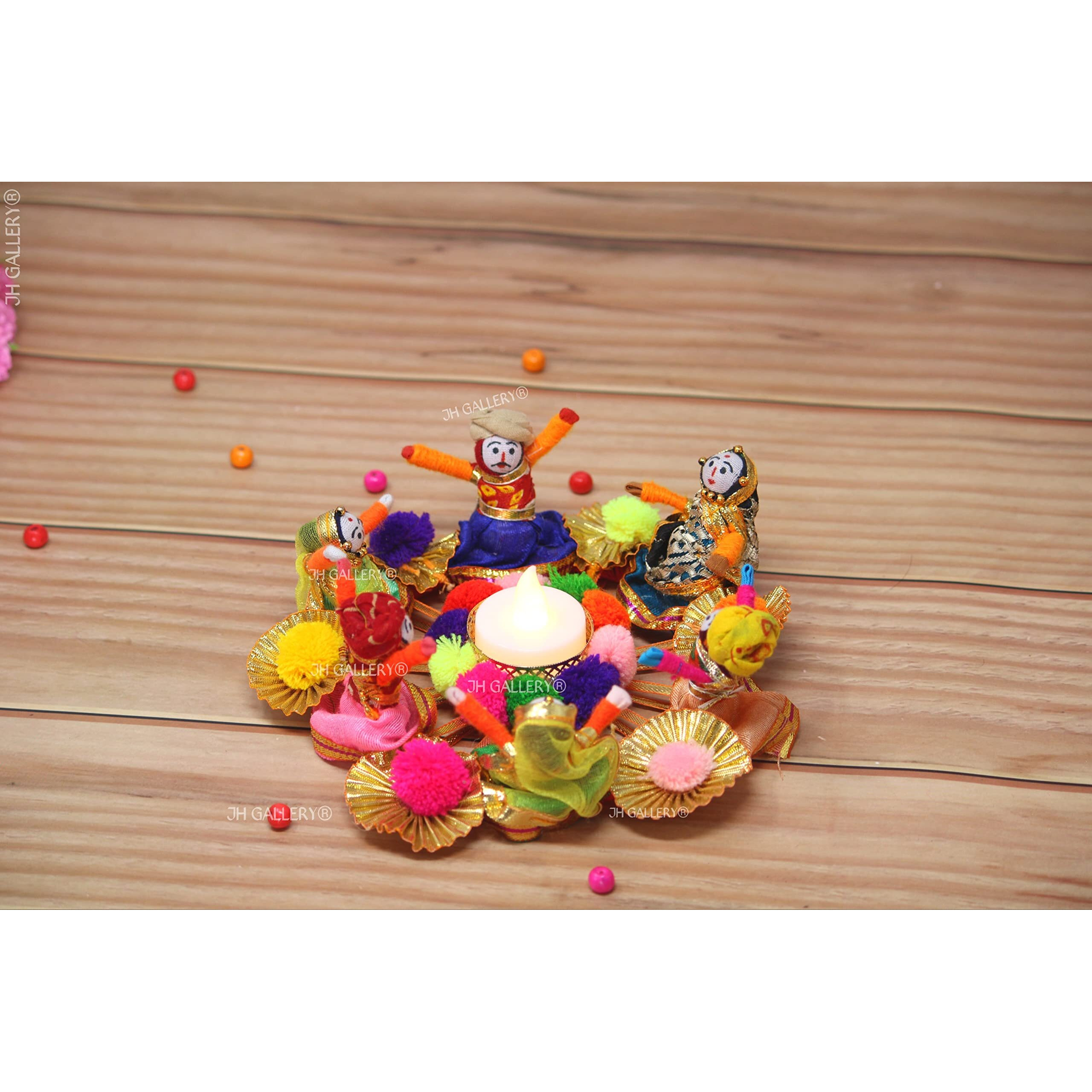 JH Gallery Recycled Material Rajasthani Raja Rani Puppet/Dolls Decorative Tealight Candle Holder (Pack of 2)