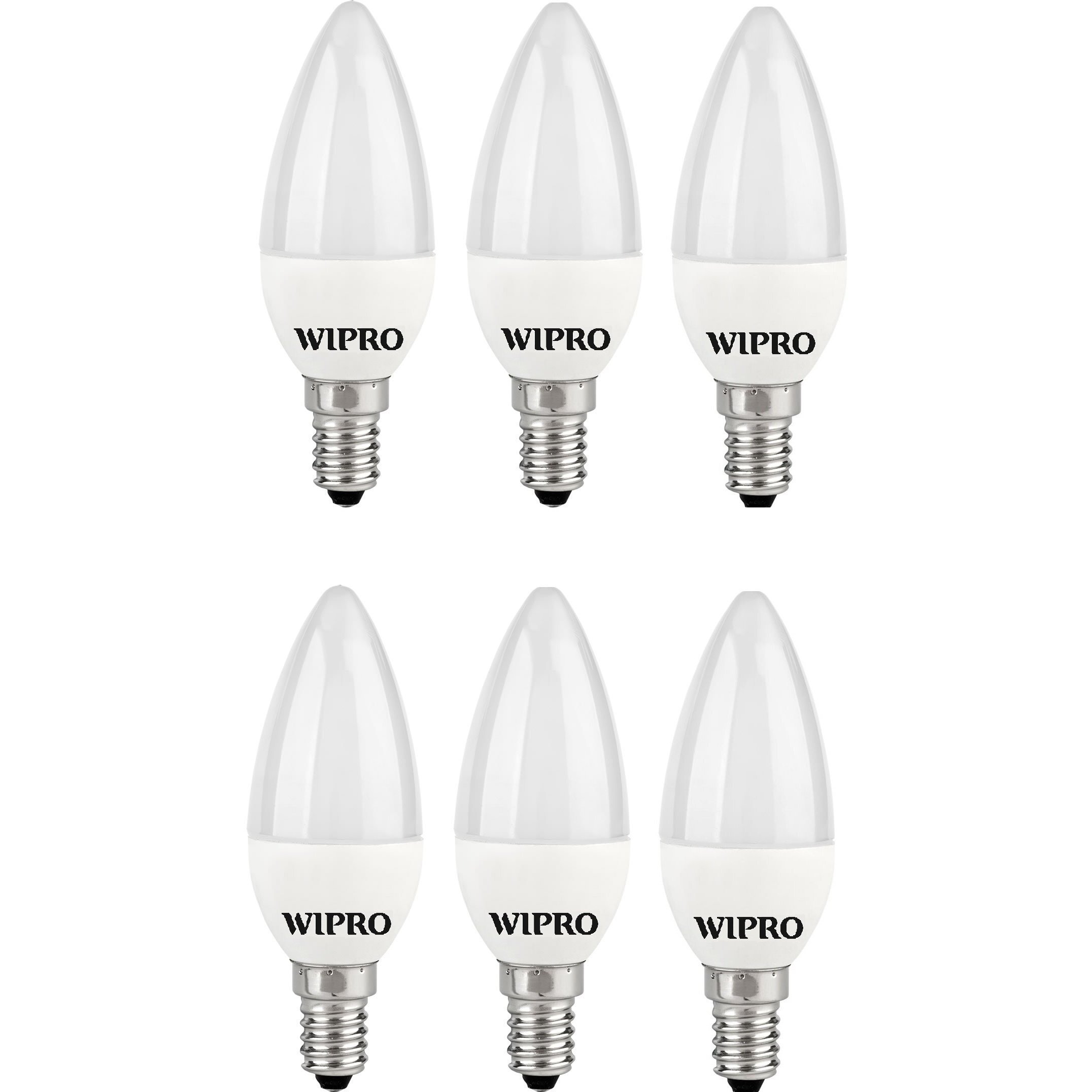 wipro Garnet 3W Led Frosted Candle Bulb |Cool Day White (6500K)|E14 Base|For Chandeliers & Decorative Lights|4Kv Surge Protection |440V High Voltage Protection |Energy Efficient |Pack Of 6