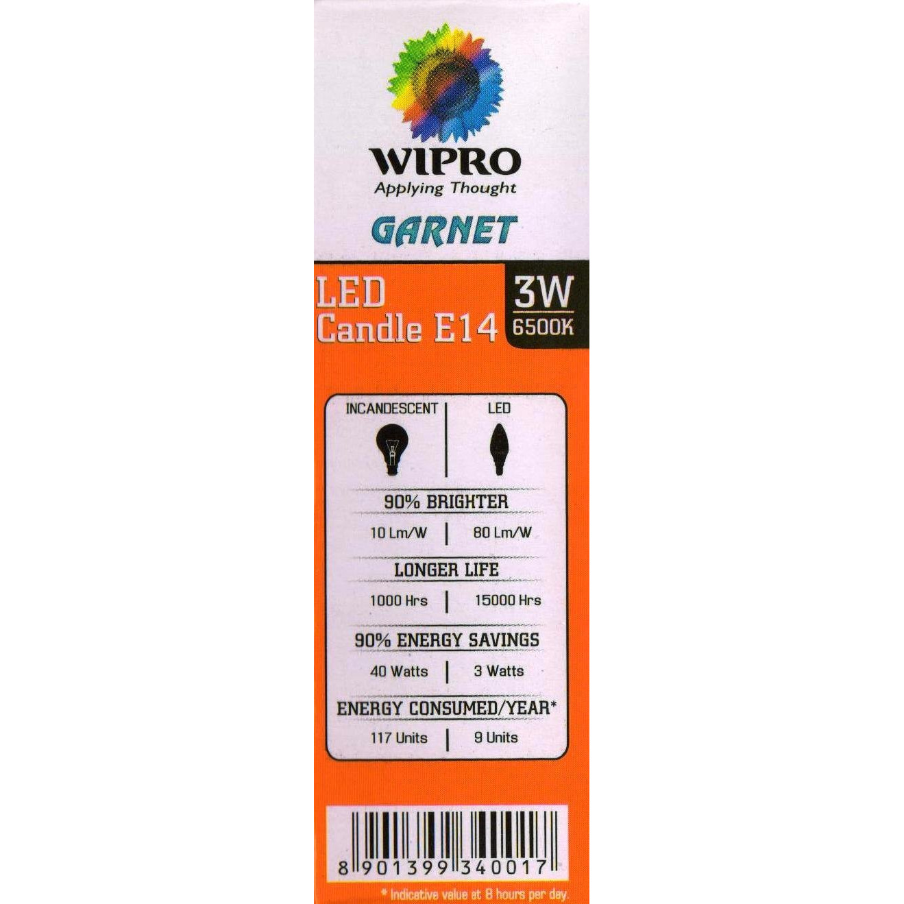 wipro Garnet 3W Frosted Candle Bulb |Cool Day White (6500K)|E14 Base|For Chandeliers & Decorative Lights|4Kv Surge Protection |440V High Voltage Protection |Energy Efficient |Pack of 4, LED