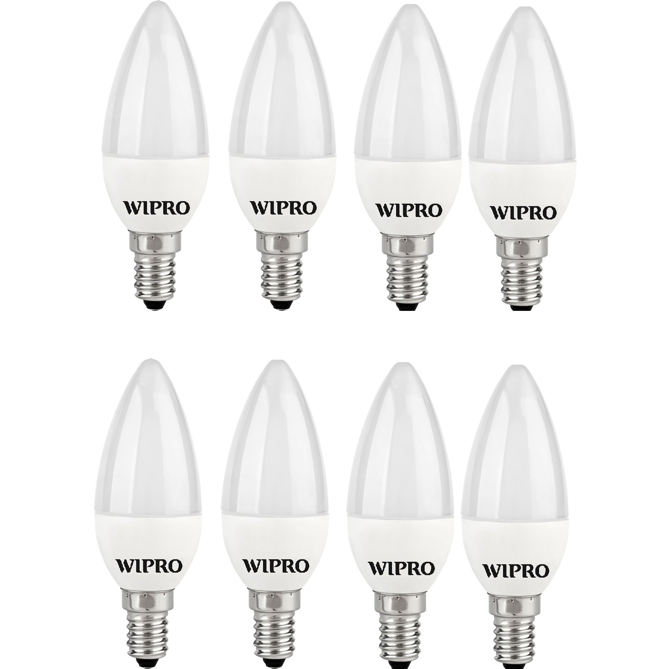 wipro Garnet 3W Led Frosted Candle Bulb |Cool Day White (6500K)|E14 Base|For Chandeliers & Decorative Lights|4Kv Surge Protection |440V High Voltage Protection |Energy Efficient |Pack Of 8