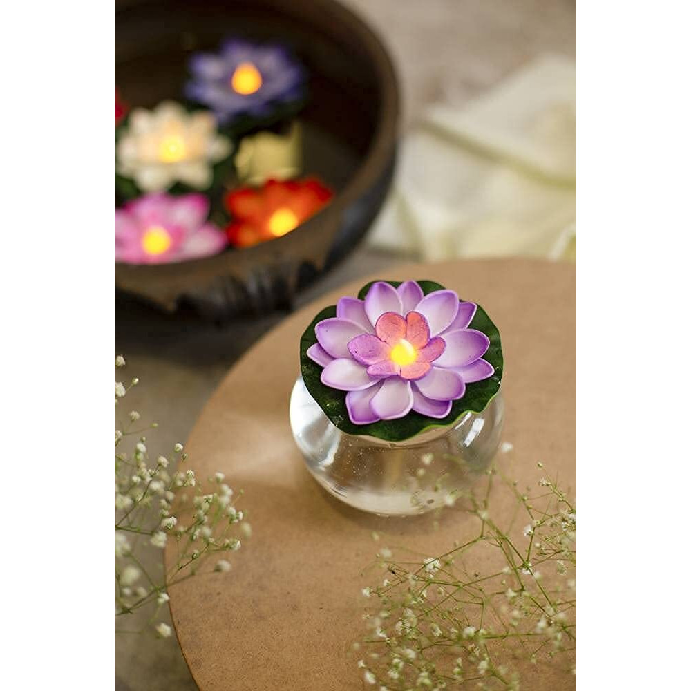 SATYAM KRAFT 3 Pcs Sensor Water Floating Diyas Smokeless Flameless Candles Lotus Flowers Led Tea Light Candle For Pool,Glass Water Bowl, Festival, Valentine Decoration, Home Decor Item, Multi