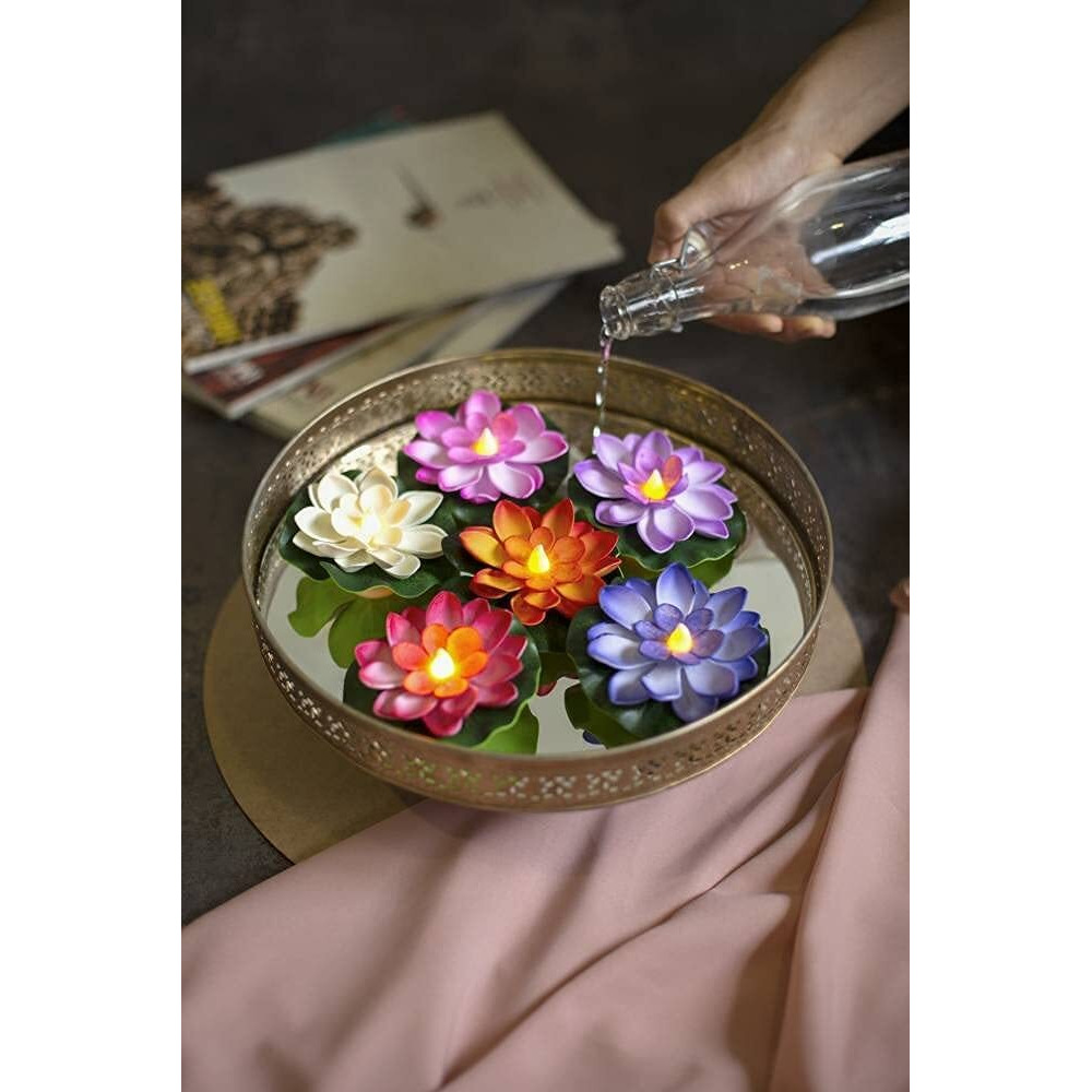 SATYAM KRAFT 3 Pcs Sensor Water Floating Diyas Smokeless Flameless Candles Lotus Flowers Led Tea Light Candle For Pool,Glass Water Bowl, Festival, Valentine Decoration, Home Decor Item, Multi