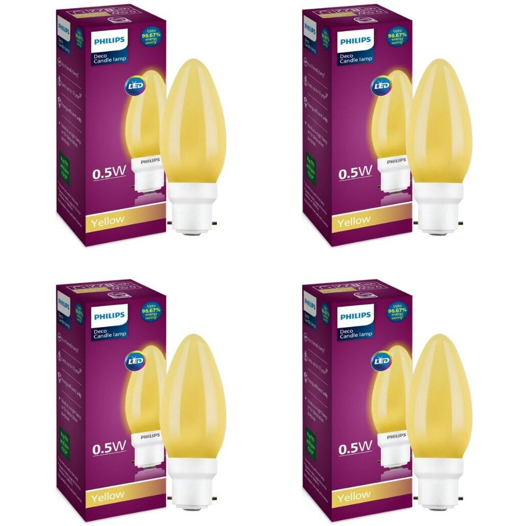 Philips LED Deco Yellow 0.5W Glass Candle (Pack of 4)