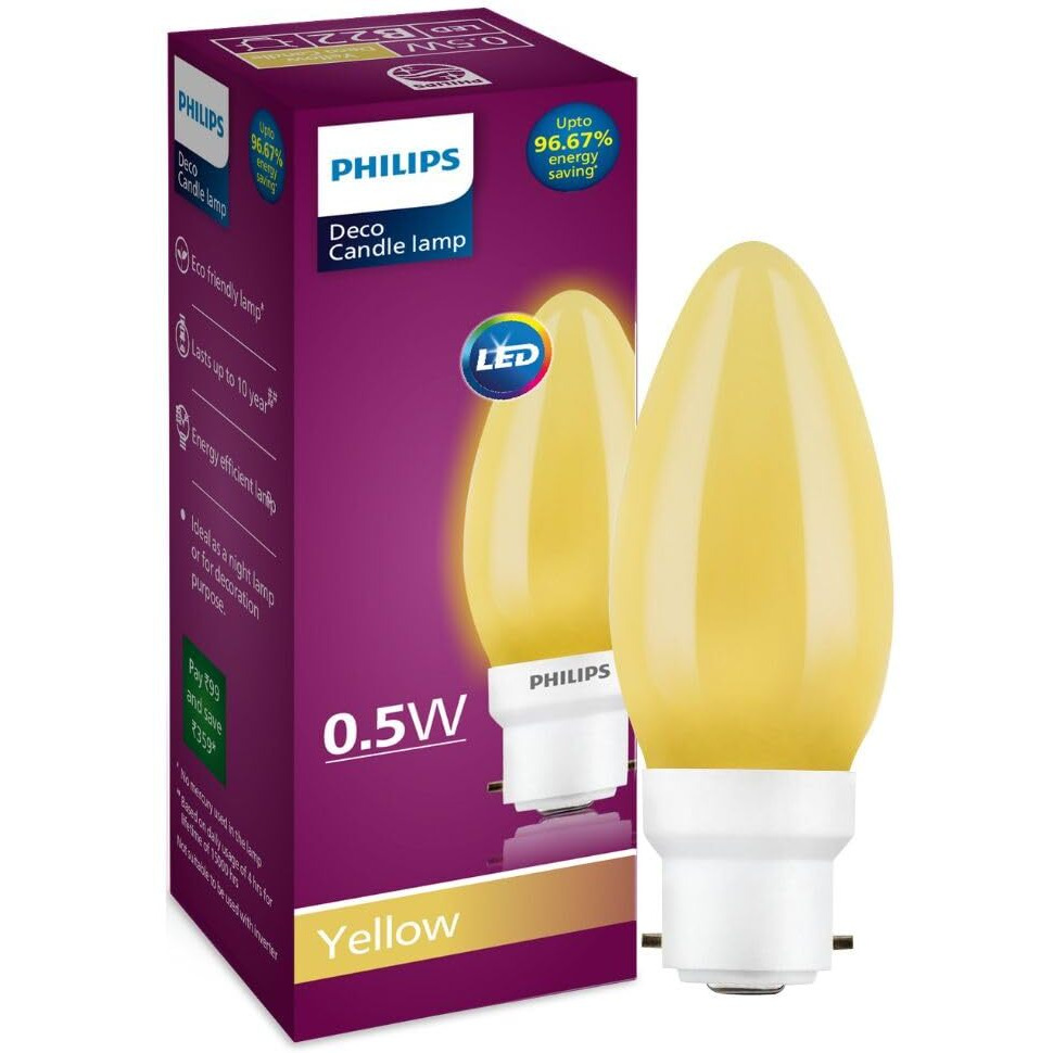 Philips LED Deco Yellow 0.5W Glass Candle (Pack of 4)