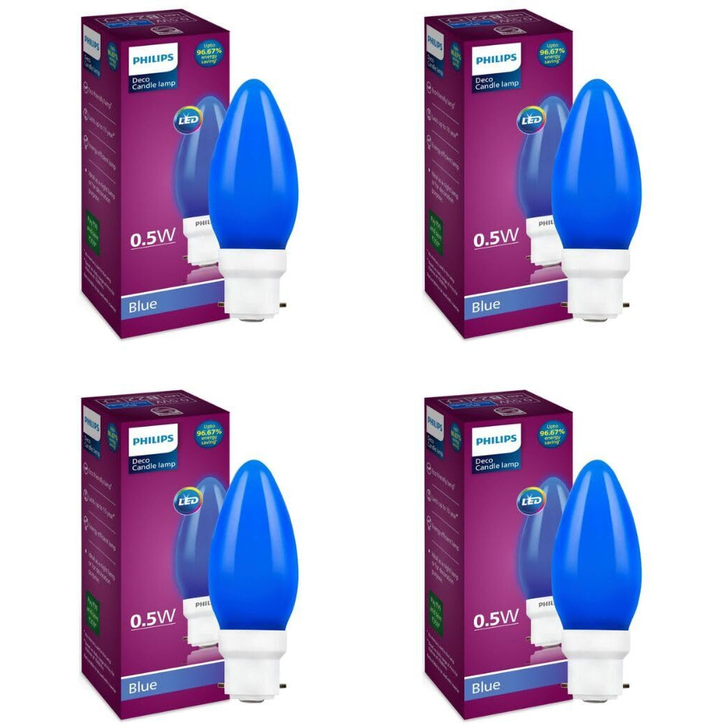 Philips LED Deco Blue 0.5W Glass Candle (Pack of 4)