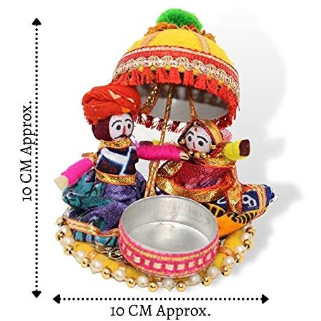 JH Gallery Recycled Material Rajasthani Raja Rani Puppet/Dolls Decorative Tealight Candle Holder (Pack of 1)