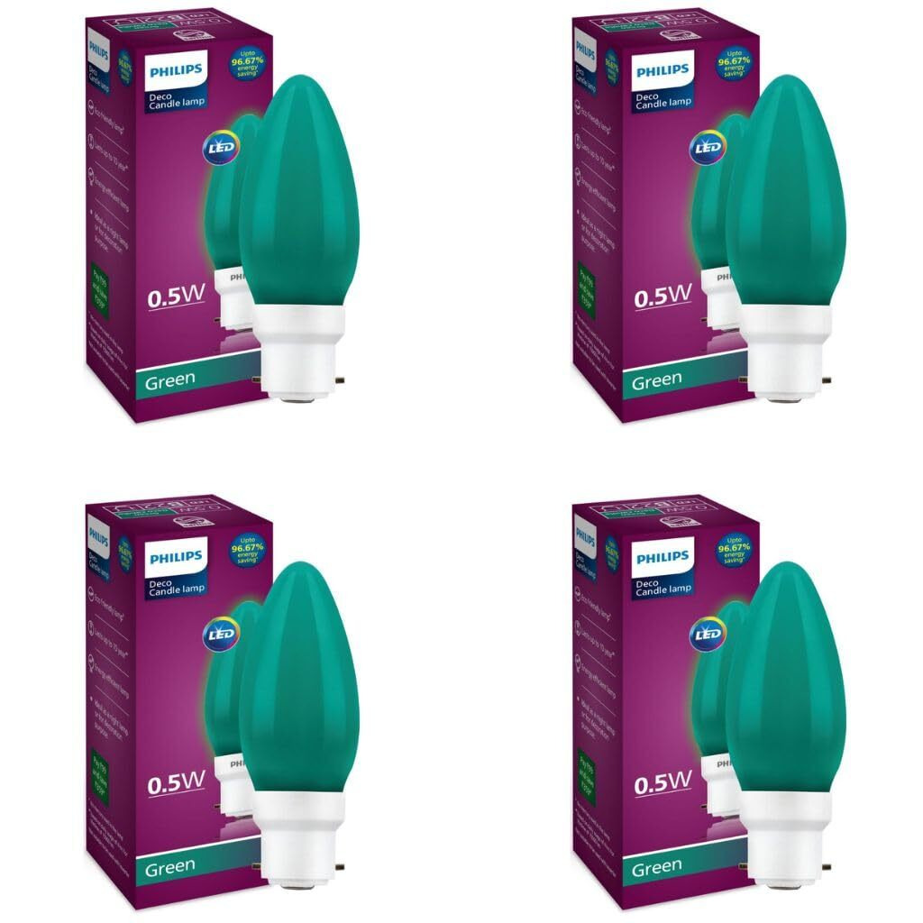 Philips LED Deco Green 0.5W Glass Candle (Pack of 4)