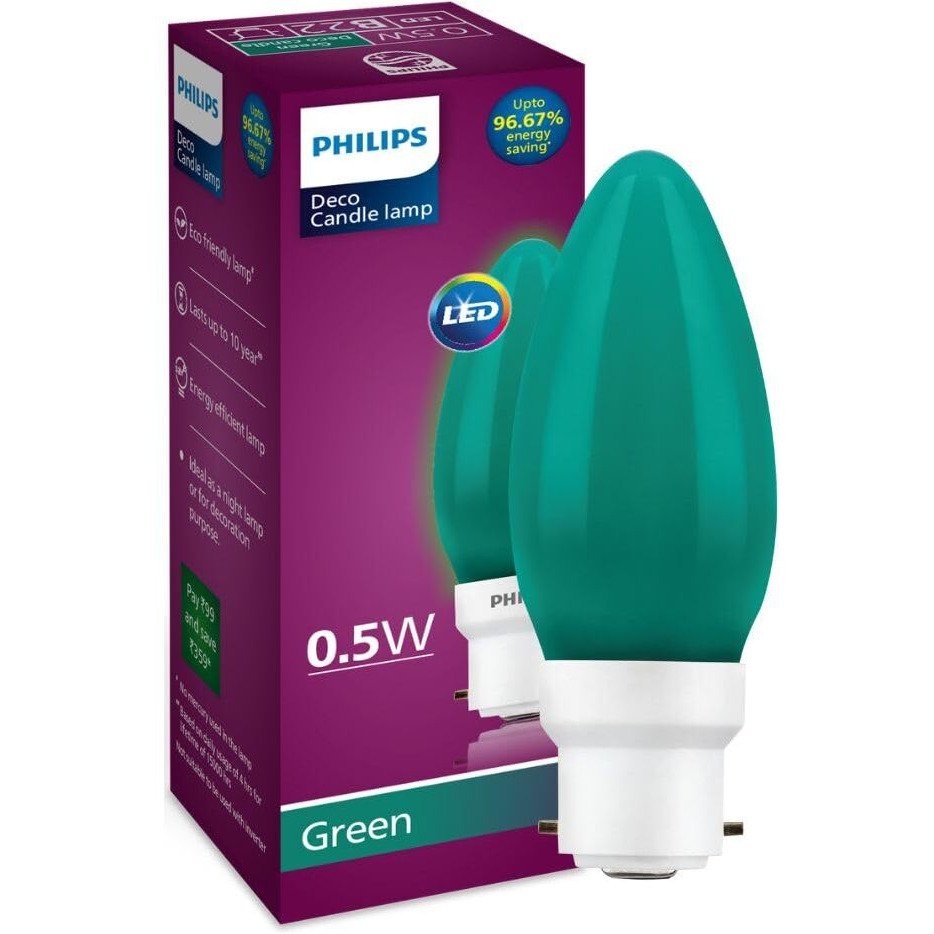 Philips LED Deco Green 0.5W Glass Candle (Pack of 4)