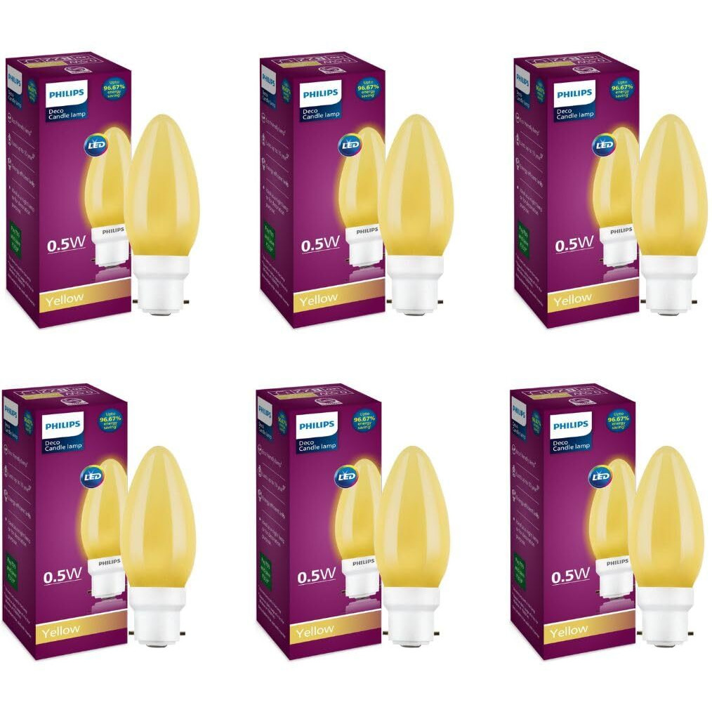 Philips LED Deco Yellow 0.5W Glass Candle (Pack of 6)