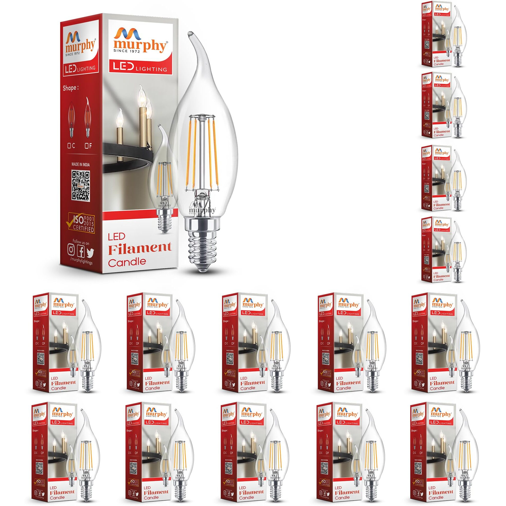 Murphy 5-watt Flame Shape Filament Candle LED Bulb | Filament Candle Bulb Home & Decoration|Bulb Base E14, Color Warm White|Pack of 15