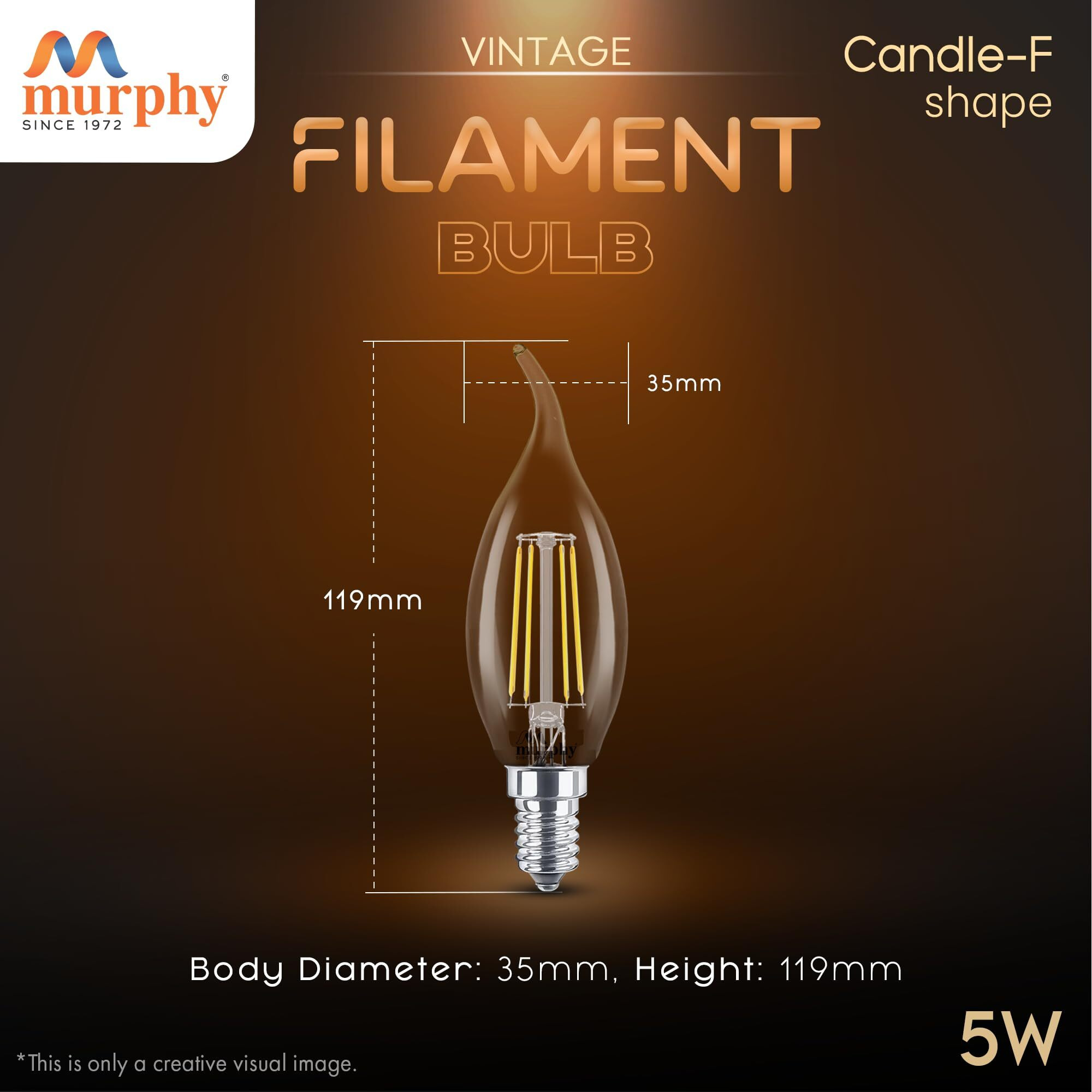 Murphy 5-watt Flame Shape Filament Candle LED Bulb | Filament Candle Bulb Home & Decoration|Bulb Base E14, Color Warm White|Pack of 15