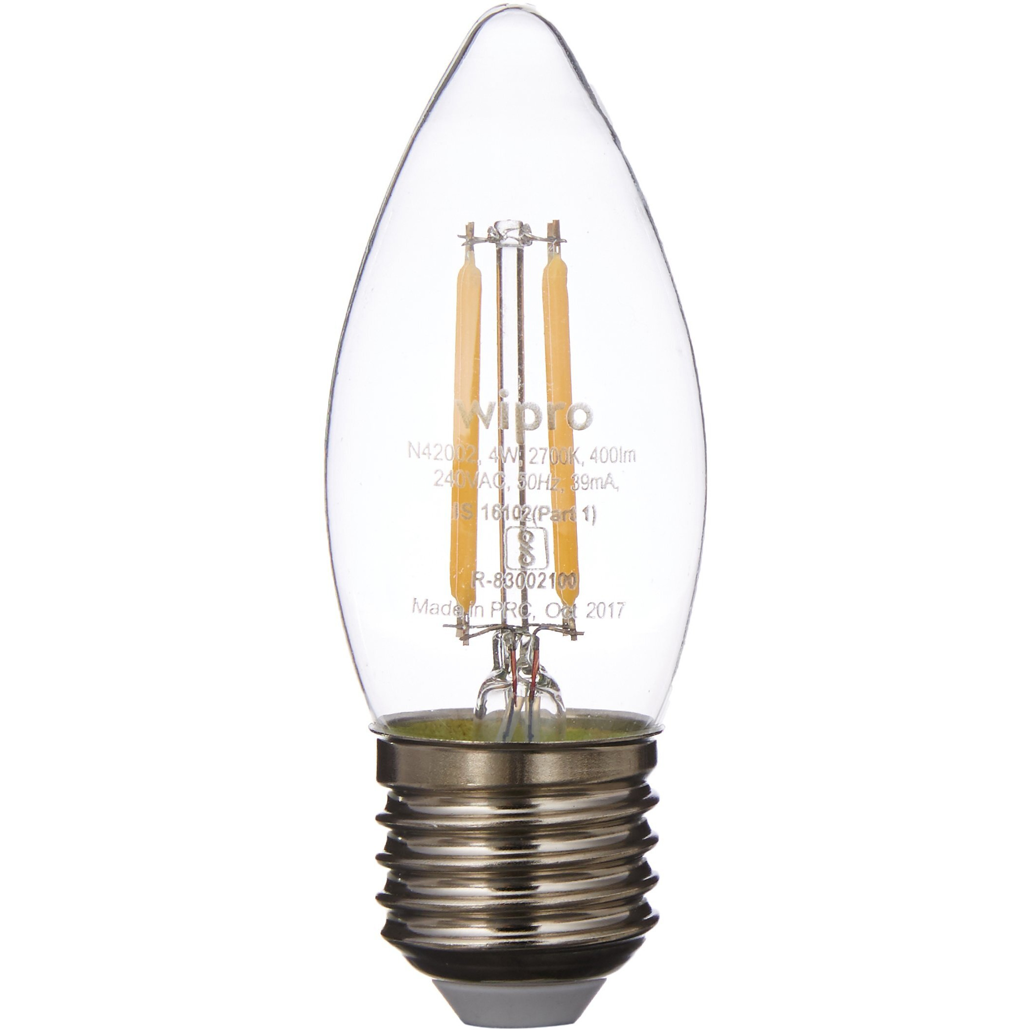Wipro Garnet 4W Classic Candle LED Bulb for Decorative Lights, Chandeliers | Warm White (2700K) | E27 Bulb Base | High Voltage Protection (440V) | Surge Protection (4KV) | Pack of 6