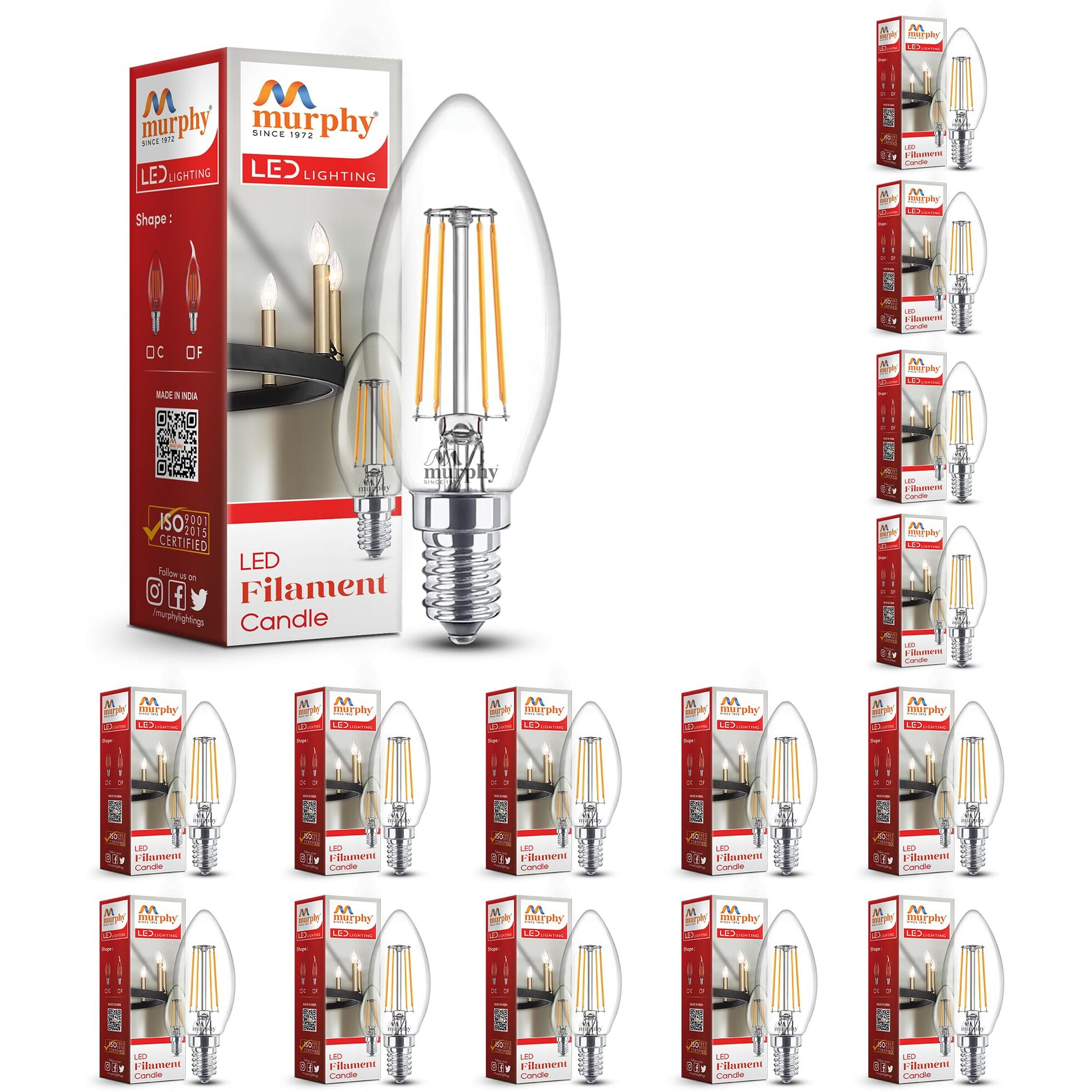 Murphy 5-watt Round Shape Filament Candle LED Bulb | Filament Candle Bulb Home & Decoration|Bulb Base E14, Color Warm White|Pack of 15