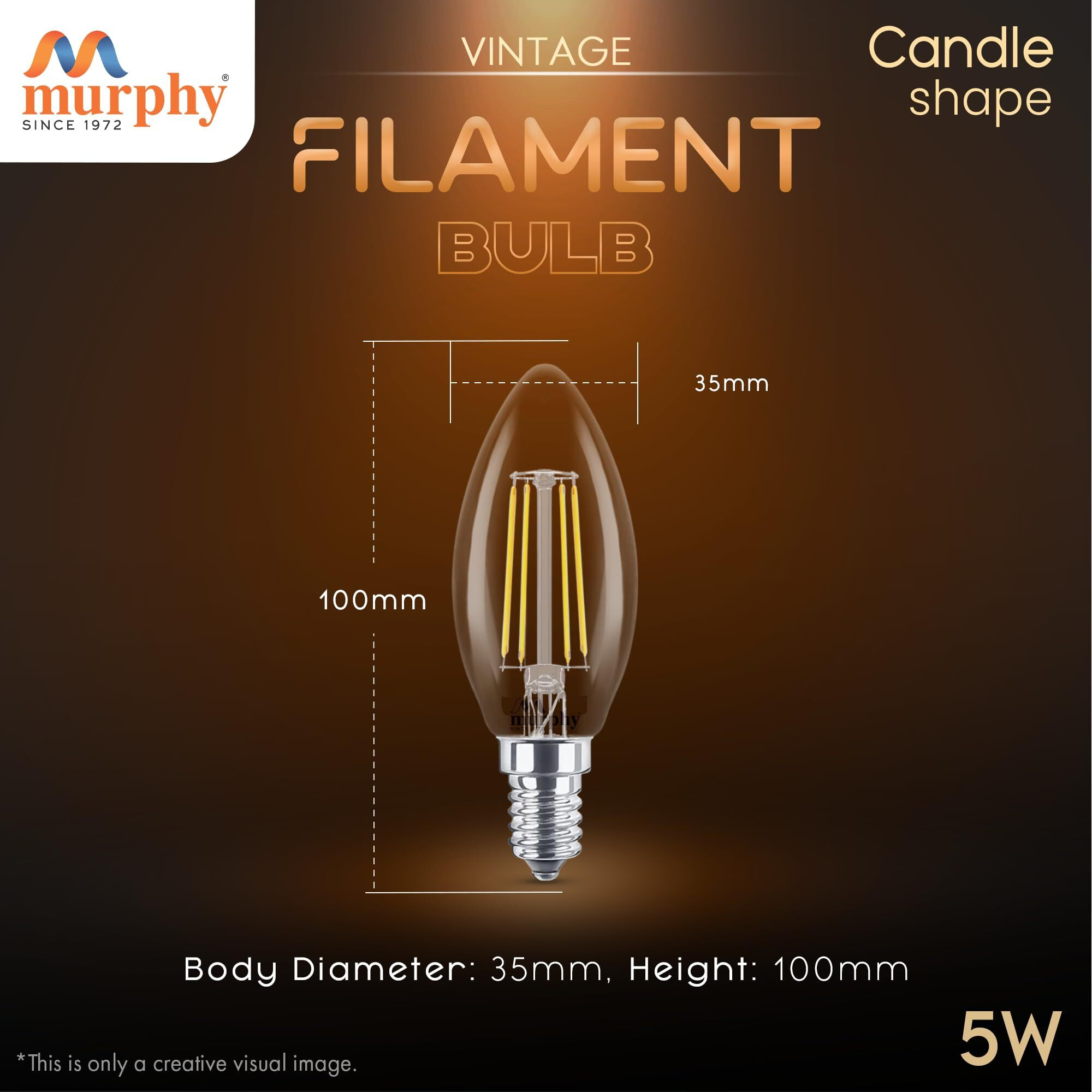 Murphy 5-watt Round Shape Filament Candle LED Bulb | Filament Candle Bulb Home & Decoration|Bulb Base E14, Color Warm White|Pack of 15
