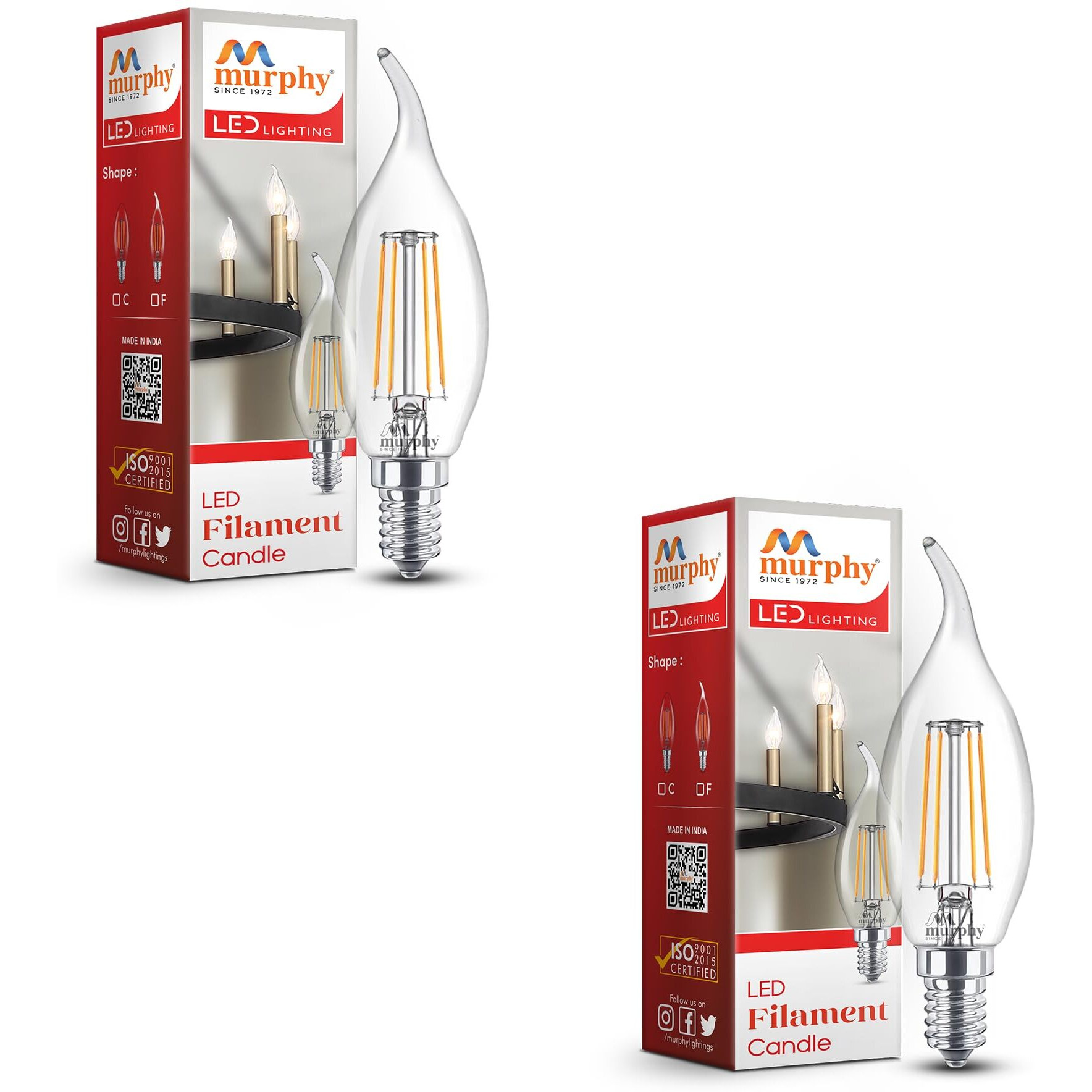 Murphy 5-watt Flame Shape Filament Candle LED Bulb | Filament Candle Bulb Home & Decoration|Bulb Base E14, Color Warm White|Pack of 2