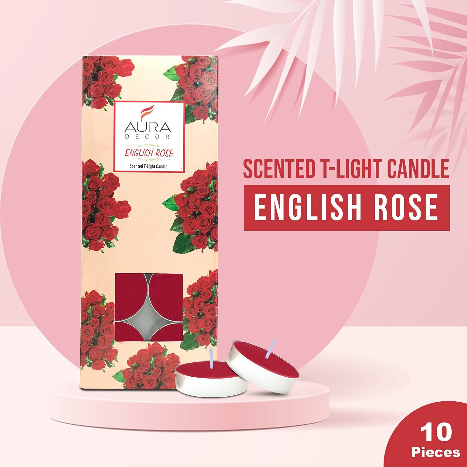 AuraDecor 3 Hour Burning Time Fragrance Tealight Candle Pack of 10 || Scented Candle || Tealight Candle || Fragrance Candle || Cups Tealight Candle. (English Rose, Paraffin Wax)