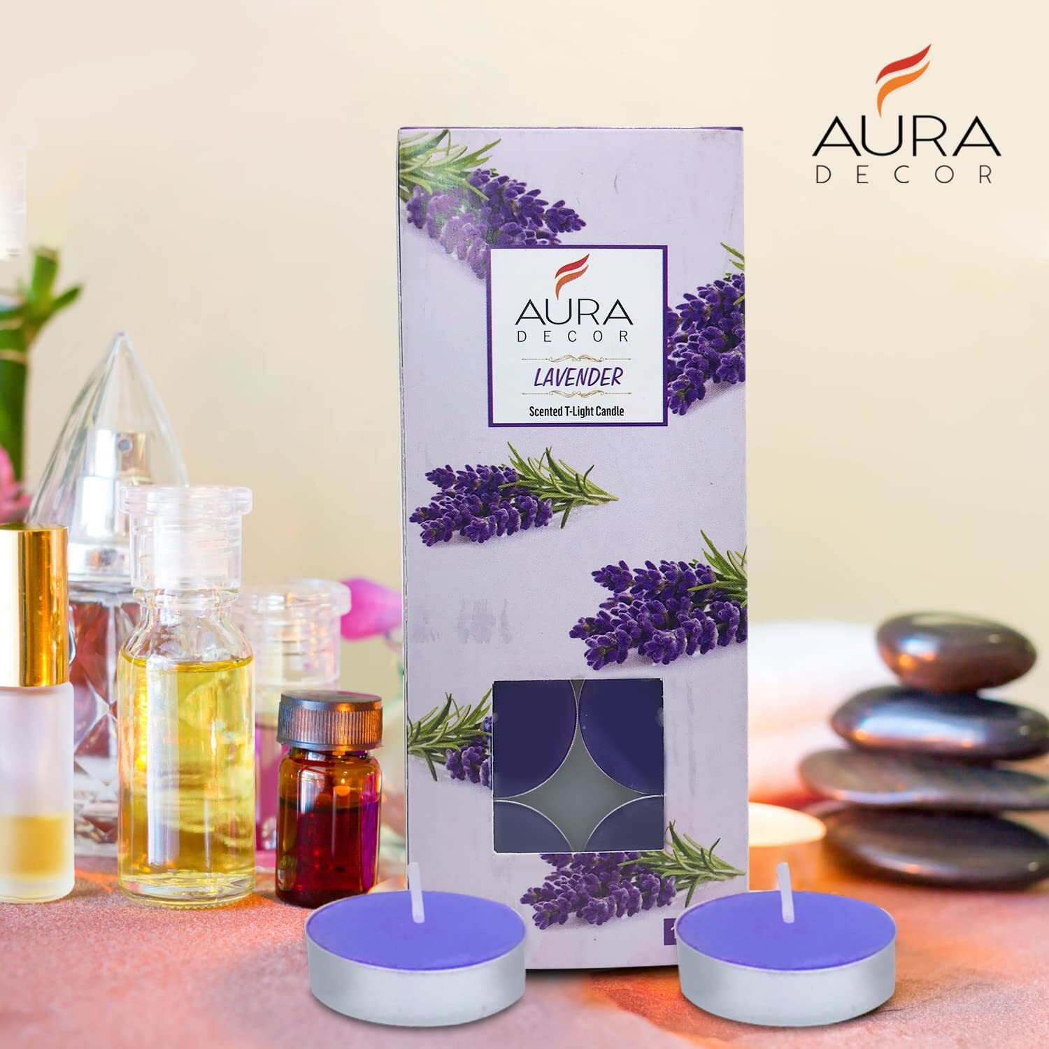 AuraDecor 3 Hour Burning Time Fragrance Tealight Candle Pack of 10 || Scented Candle || Tealight Candle || Fragrance Candle || Cups Tealight Candle. (Lavender), Paraffin Wax