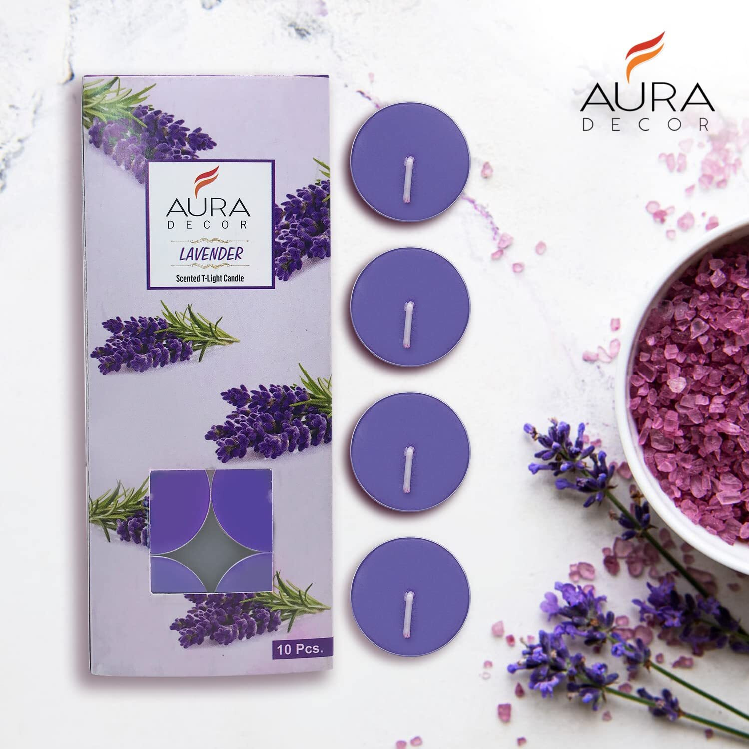 AuraDecor 3 Hour Burning Time Fragrance Tealight Candle Pack of 10 || Scented Candle || Tealight Candle || Fragrance Candle || Cups Tealight Candle. (Lavender), Paraffin Wax