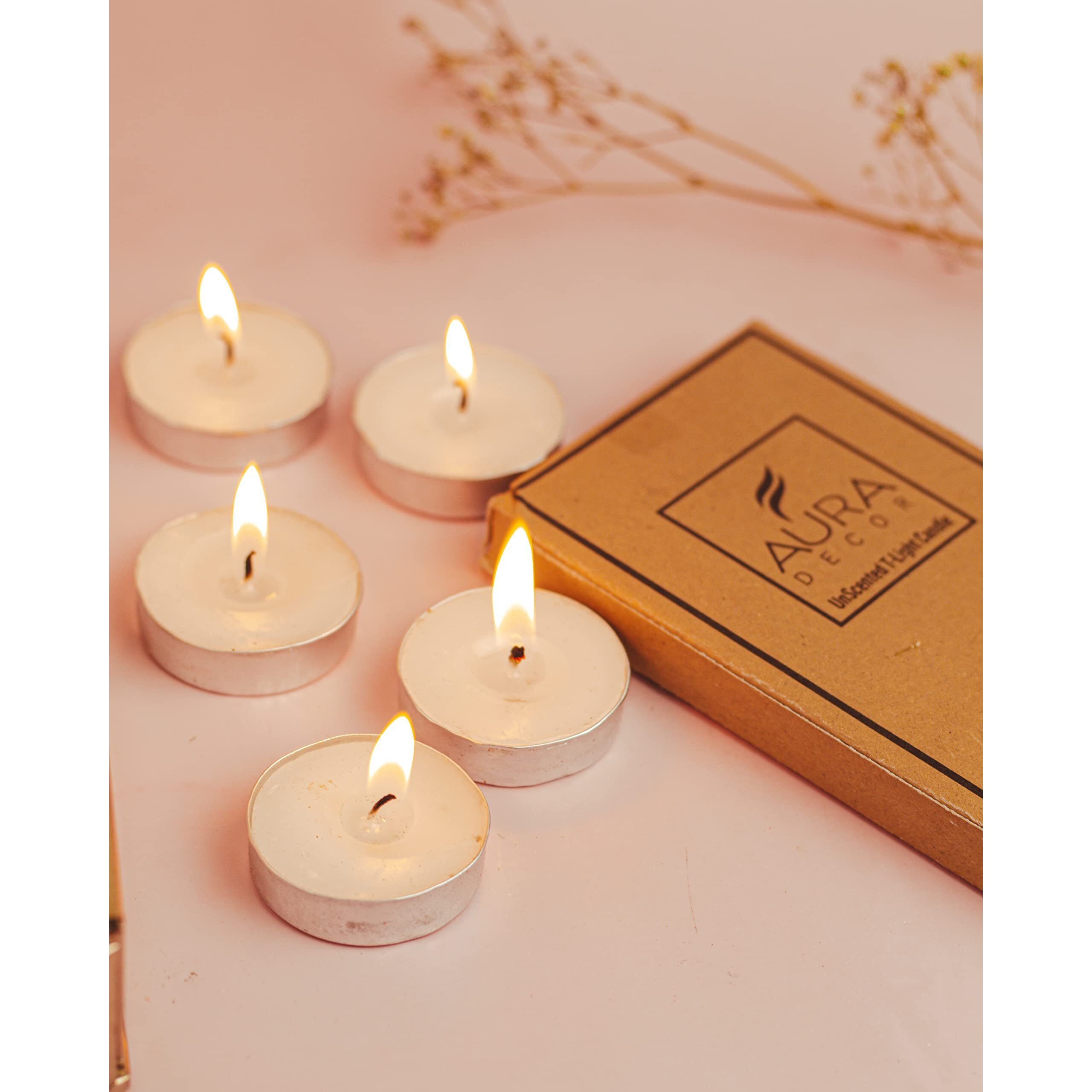 AuraDecor 3 Hour Burning Time Unscented Tealight Candle Pack of 10 || Unscented Candle || Tealight Candle || Cups Tealight Candle. (Unscented)
