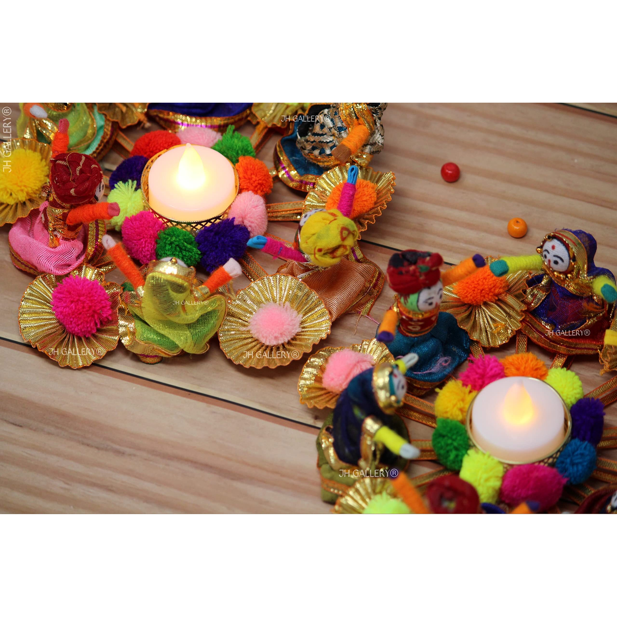 JH Gallery Handmade Recycled Material Rajasthani Dolls Puppet Tealight Candle Holder, Multicolor (13 cm x 13 cm 6.5 cm, Pack of 1)
