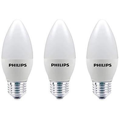 Philips E27 Candle Frosted 400-Lumen Decorative Wall Lights (4W, Pack of 3, Warm White)