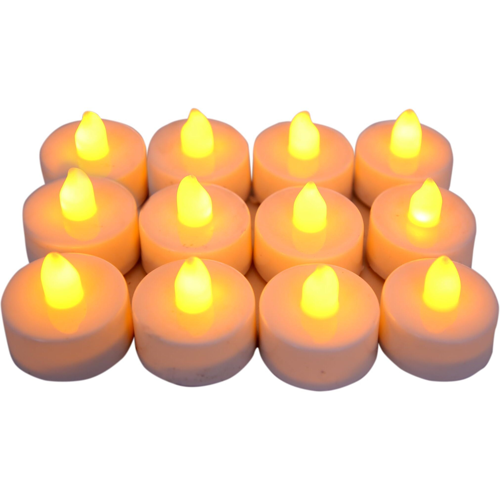 Casa Illuminate 12 Pcs Flameless and Smokeless Decorative Acrylic Candles Transparent Led Tea Light Candle for Gifting, House, Home Decor (Yellow, 2 cm)