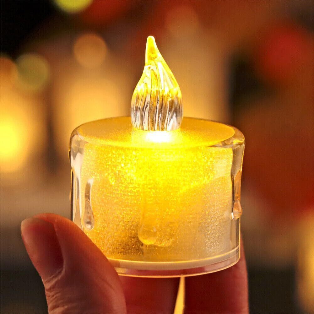 Casa Illuminate 6 Pcs Flameless and Smokeless Decorative Crystal Candles Transparent Acrylic Led Tea Light Candle for Decoration (6 Pieces, Yellow, 5 cm x 3.2 cm)