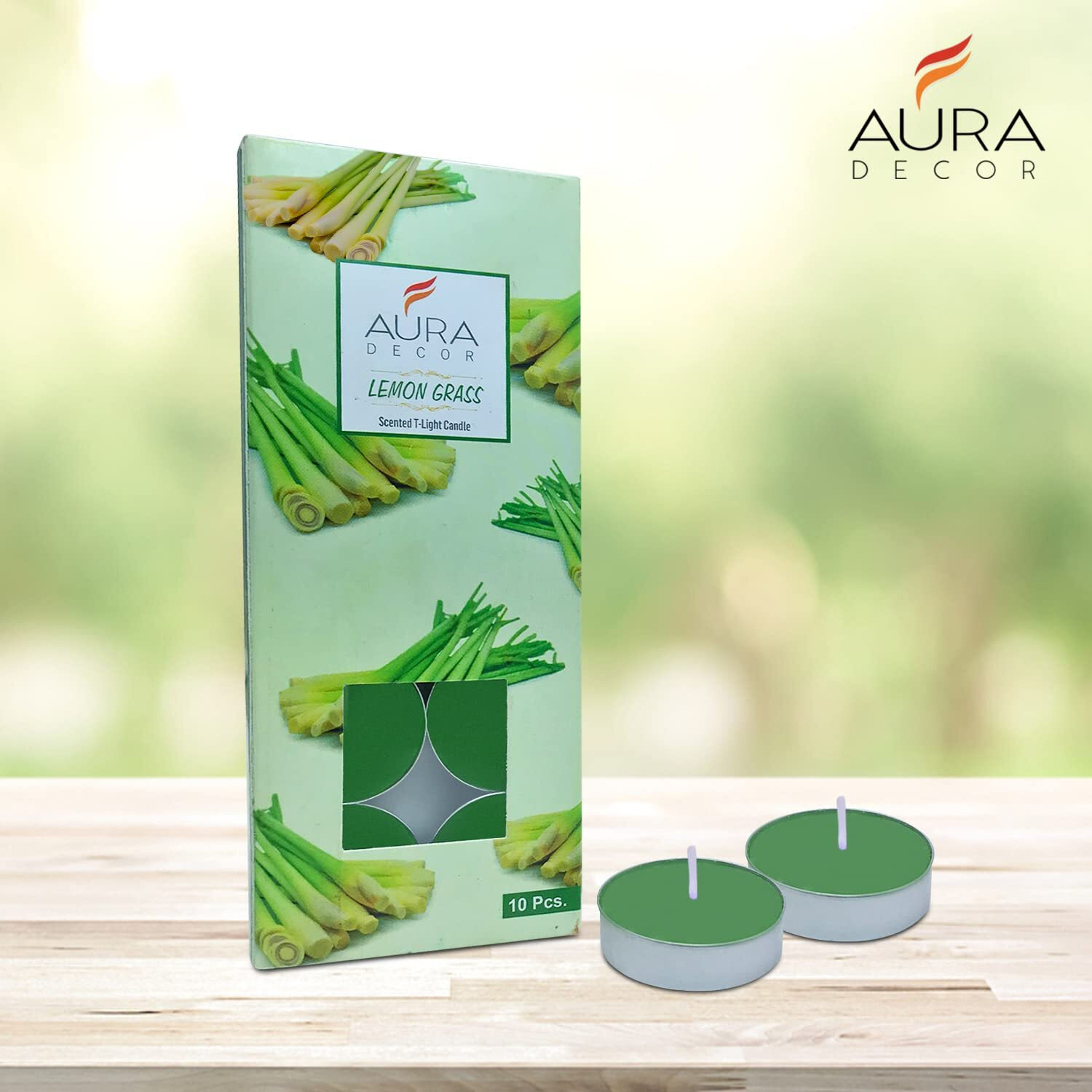 AuraDecor 3 Hour Burning Time Fragrance Tealight Candle Pack of 10 || Scented Candle || Tealight Candle || Fragrance Candle || Cups Tealight Candle. (Lemon Grass), Paraffin Wax