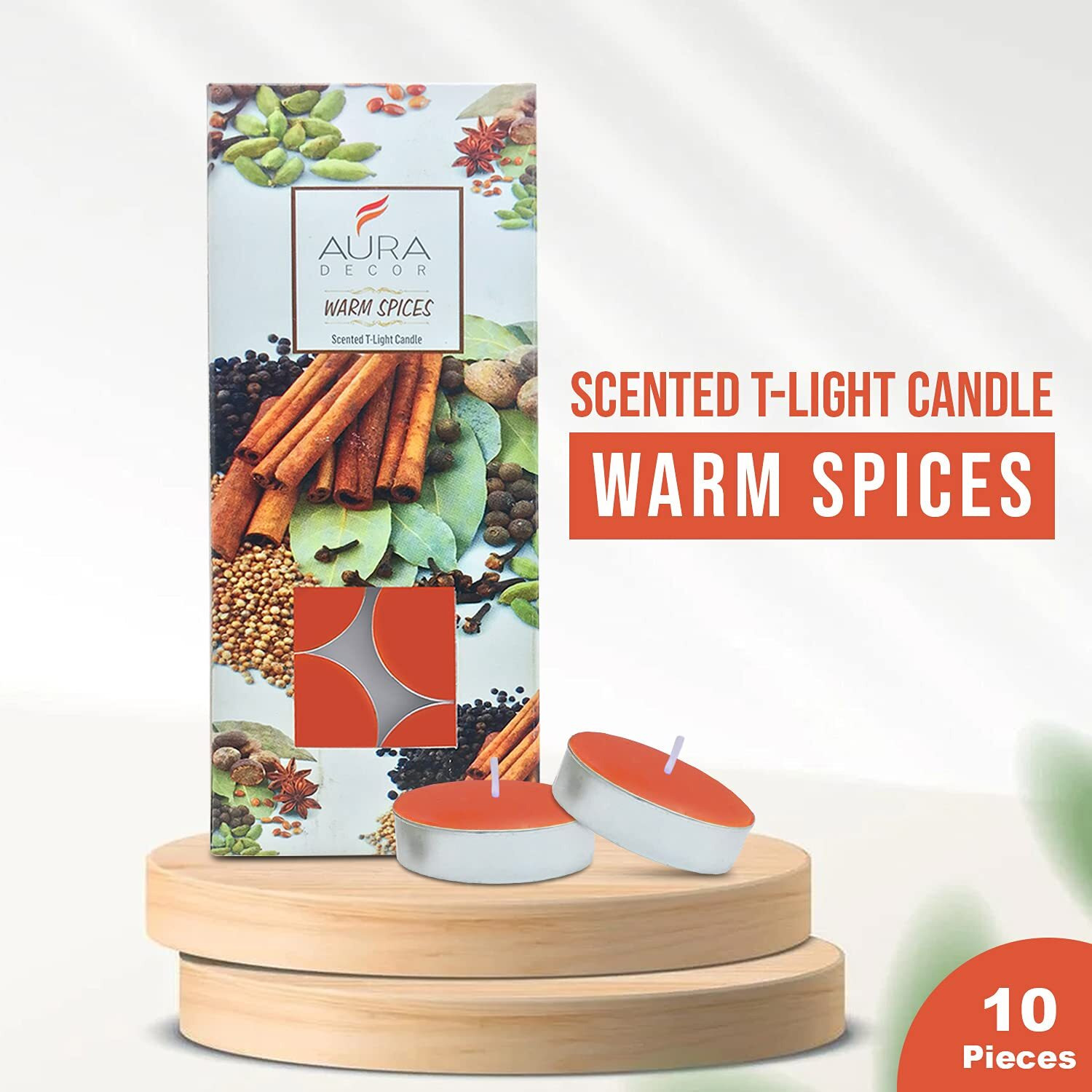 AuraDecor 3 Hour Burning Time Fragrance Tealight Candle Pack of 10 || Scented Candle || Tealight Candle || Fragrance Candle || Cups Tealight Candle. (Warm Spices), Paraffin Wax