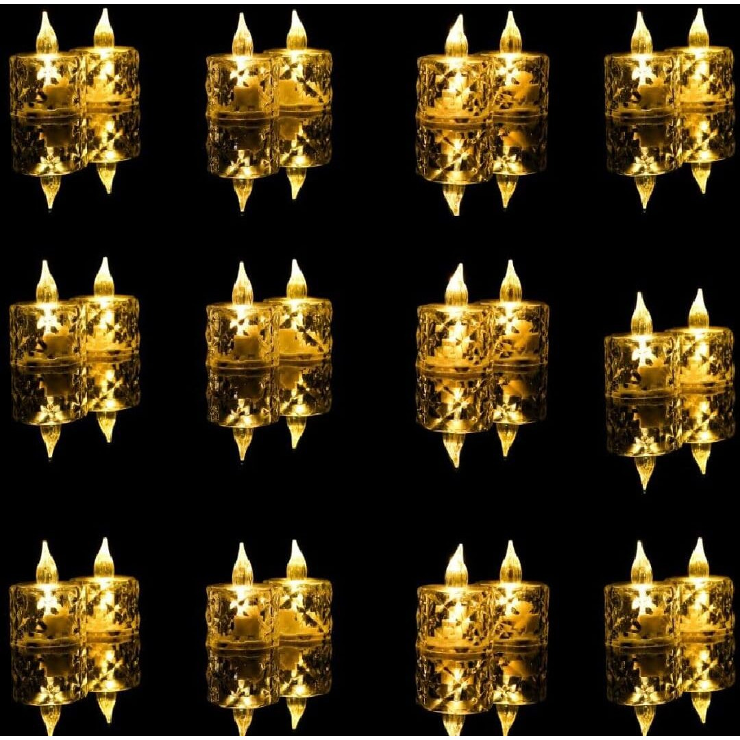 Casa Illuminate 20 Pcs Flameless and Smokeless Decorative Crystal Candles Transparent Acrylic Led Tea Light Candle for Decoration (20 Pieces, Yellow, 5 cm)