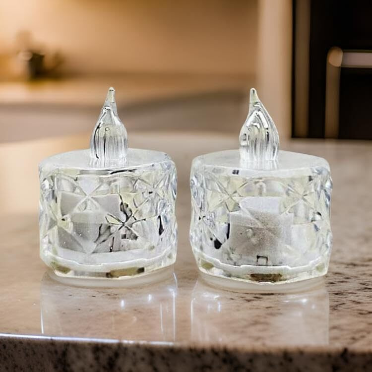 Casa Illuminate 40 Pcs Flameless and Smokeless Decorative Crystal Candles Transparent Acrylic Led Tea Light Candle for Decoration (40 Pieces, Yellow, 5 cm)