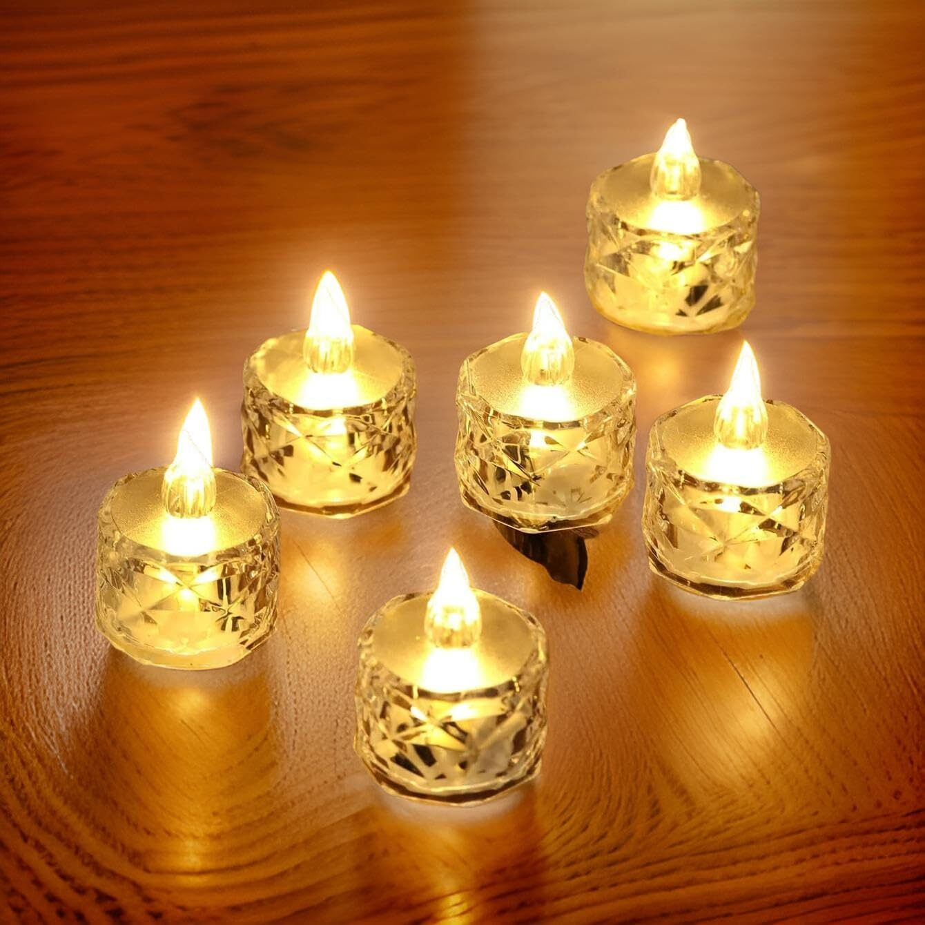 Casa Illuminate 40 Pcs Flameless and Smokeless Decorative Crystal Candles Transparent Acrylic Led Tea Light Candle for Decoration (40 Pieces, Yellow, 5 cm)