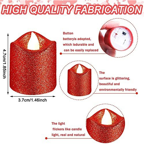 SATYAM KRAFT 6 Pcs Flameless and Smokeless Decorative Acrylic Glitter Votive led Candle Tea Light Candle Perfect for Gifting Decoration, Home Decor Candles (4.7 cm) (Red)