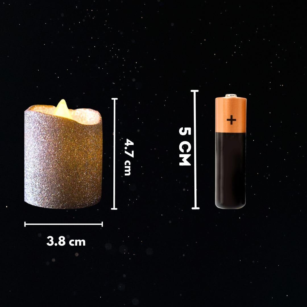 SATYAM KRAFT 6 Pcs Flameless and Smokeless Decorative Acrylic Glitter Votive led Candle Tea Light Candle Perfect for Gifting Decoration, Home Decor Candles (4.7 cm, Golden)