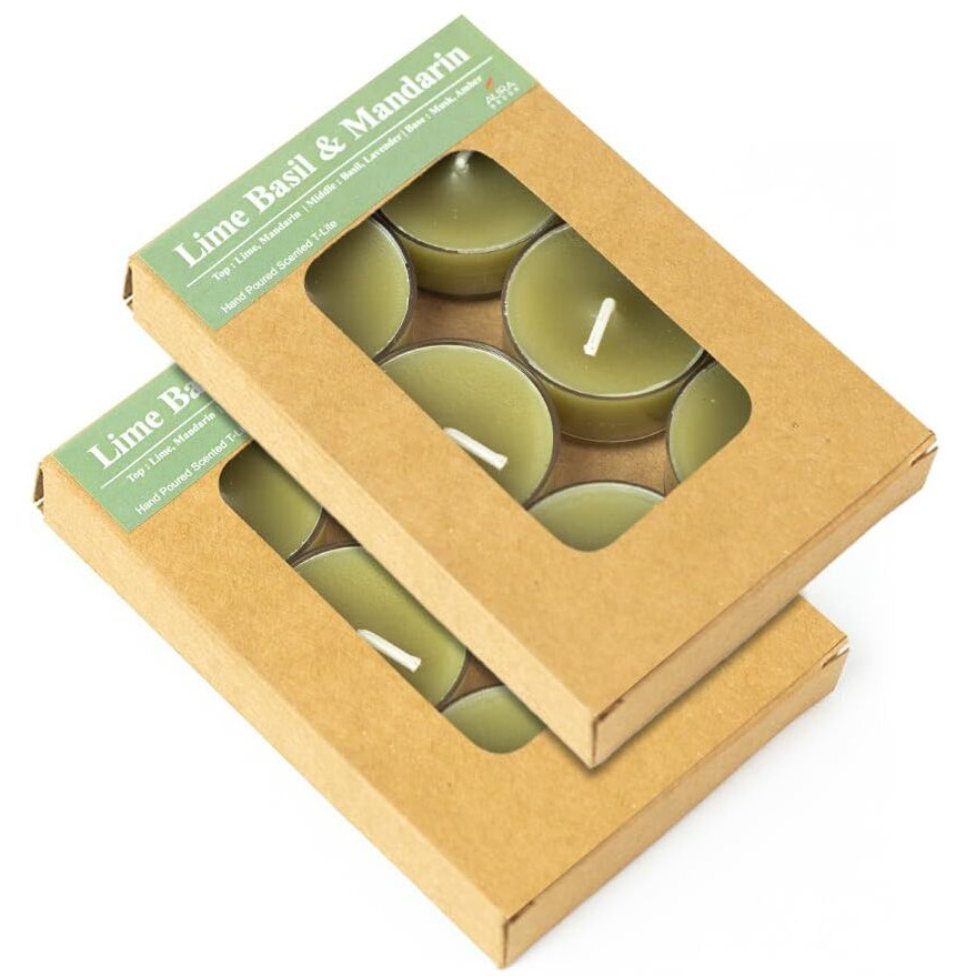 AuraDecor Scented Soy Wax Acrylic Tealight Candle, Organic Luxury Aroma, Aromatic/Aromatherapy Candle || Burning Time Upto 4 Hours (Lime Basil & Mandarin, Pack of 12 Tealights)