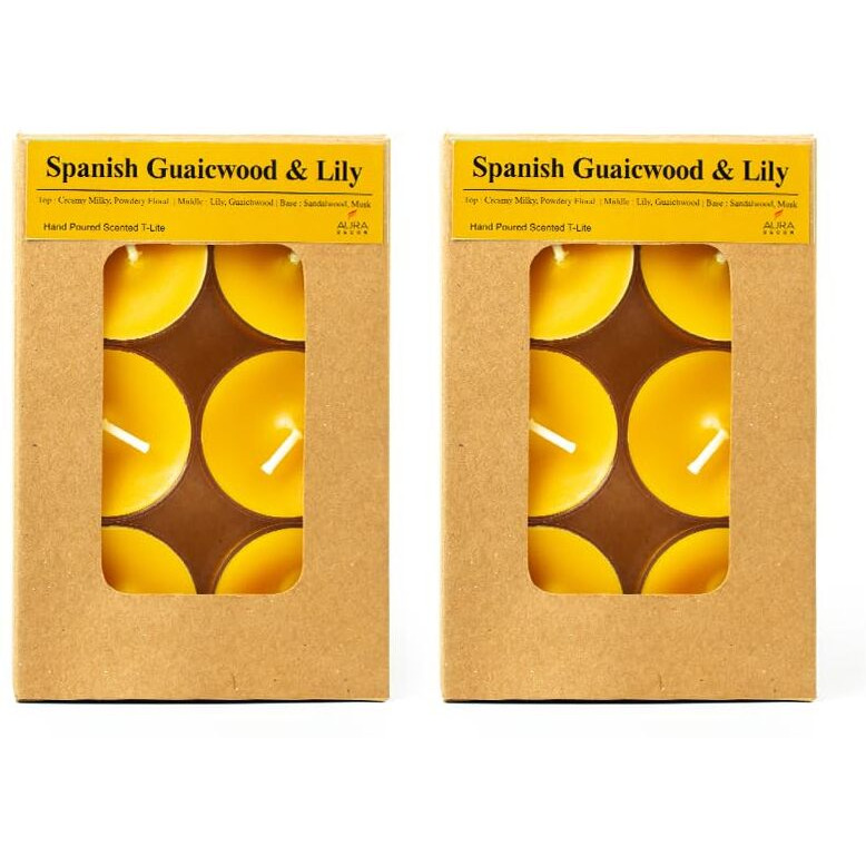 AuraDecor Scented Soy Wax Acrylic Tealight Candle, Organic Luxury Aroma, Aromatic/Aromatherapy Candle || Burning Time Upto 4 Hours (Spanish Guaicwood & Lily, Pack of 12 Tealights)