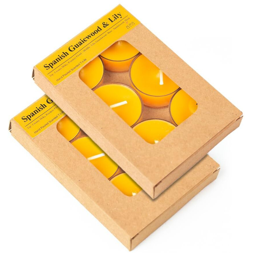 AuraDecor Scented Soy Wax Acrylic Tealight Candle, Organic Luxury Aroma, Aromatic/Aromatherapy Candle || Burning Time Upto 4 Hours (Spanish Guaicwood & Lily, Pack of 12 Tealights)