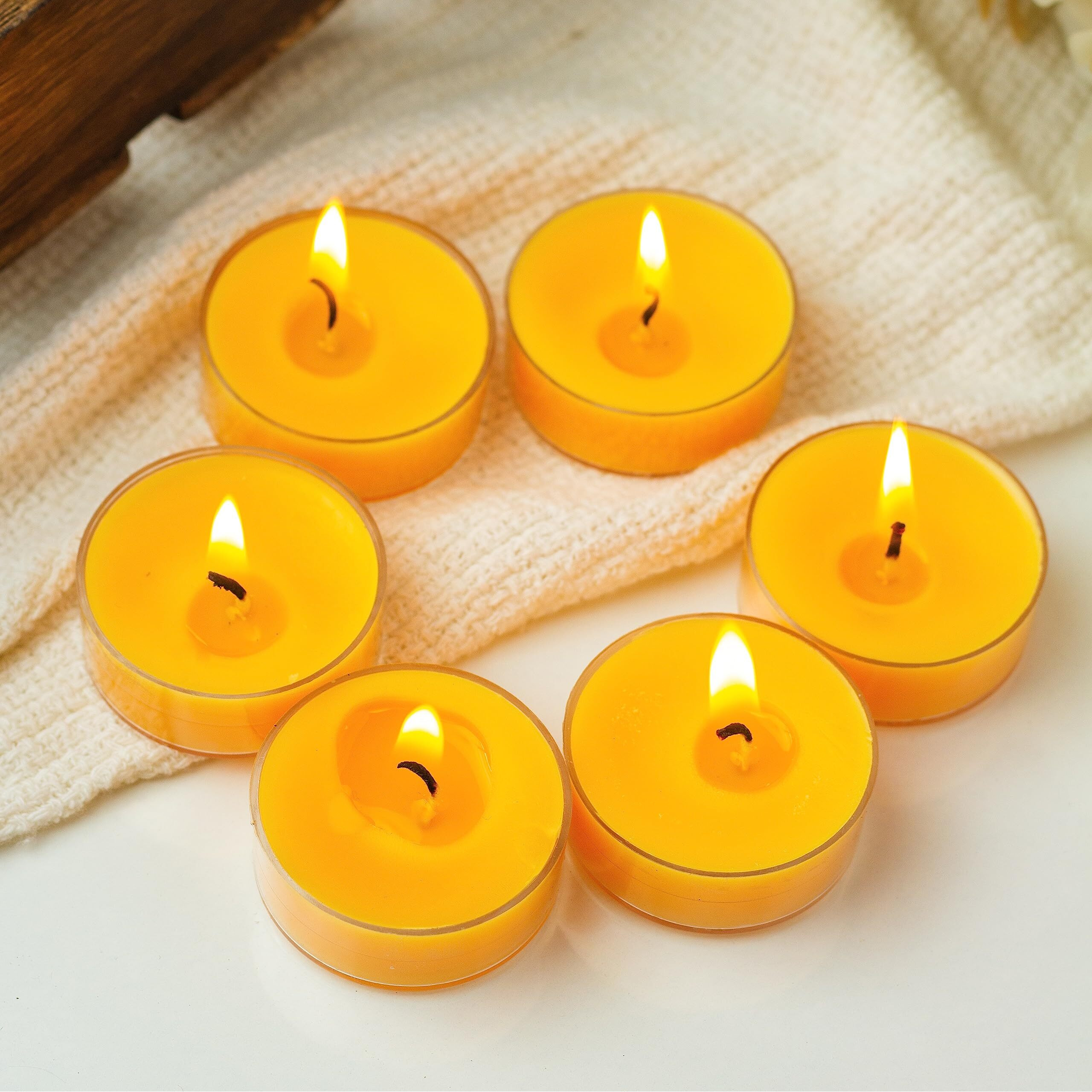 AuraDecor Scented Soy Wax Acrylic Tealight Candle, Organic Luxury Aroma, Aromatic/Aromatherapy Candle || Burning Time Upto 4 Hours (Spanish Guaicwood & Lily, Pack of 12 Tealights)