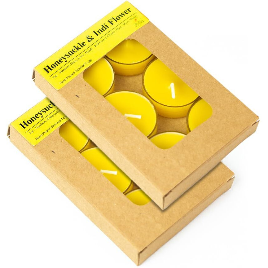 AuraDecor Scented Soy Wax Acrylic Tealight Candle, Organic Luxury Aroma, Aromatic/Aromatherapy Candle || Burning Time upto 4 hours (Honey Suckle & IndiFlower, Pack of 12 Tealights)