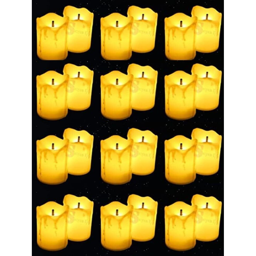 SATYAM KRAFT 24 Pcs Acrylic LED Tea Light Flameless & Smokeless Melting Candle Perfect for Gifts, Home, Room, Birthday,Home Decoration (Yellow, 5 cm)