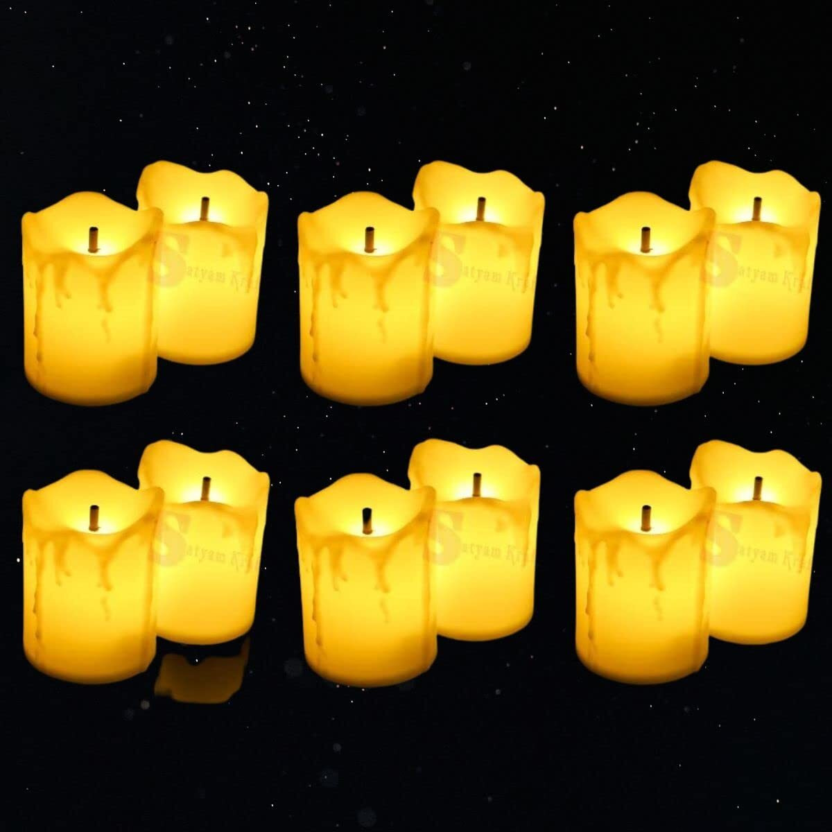 SATYAM KRAFT 12 Pcs Acrylic LED Tea Light Flameless & Smokeless Melting Candle Perfect for Gifts, Home, Room, Mahashivratri Decoration (Yellow, 5 cm)