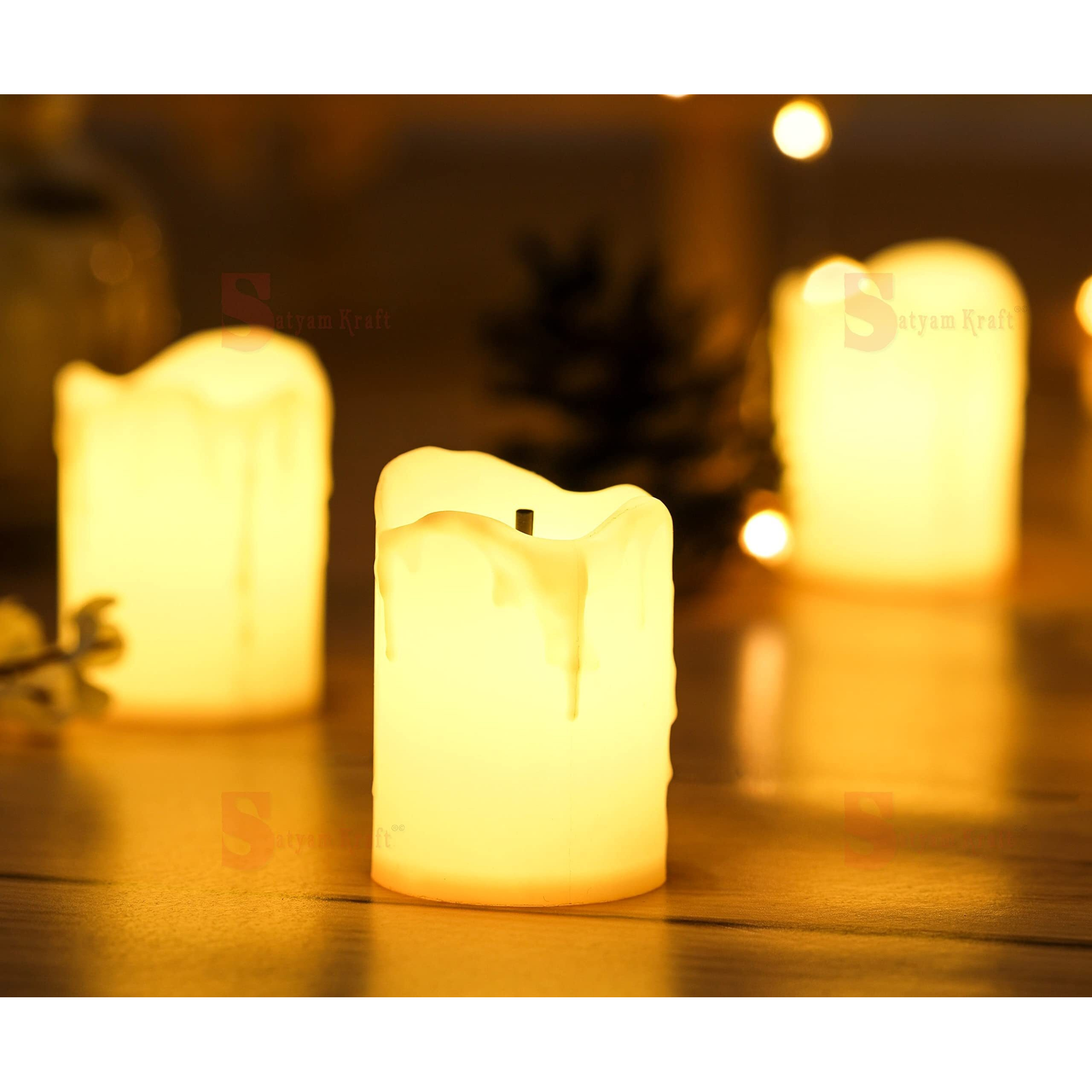 SATYAM KRAFT 12 Pcs Acrylic LED Tea Light Flameless & Smokeless Melting Candle Perfect for Gifts, Home, Room, Mahashivratri Decoration (Yellow, 5 cm)