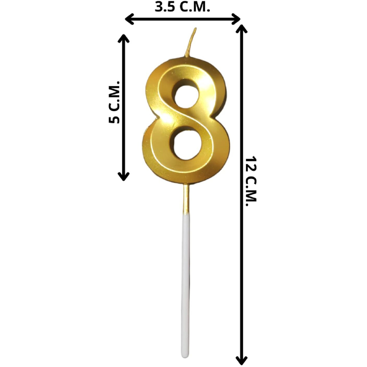 Party Decorz Number 8 Gold Candle | Eight Number Candle |Number 8 Metallic Gold Candle for Birthday,Anniversary, Surprise Party Cake Decoration Candle