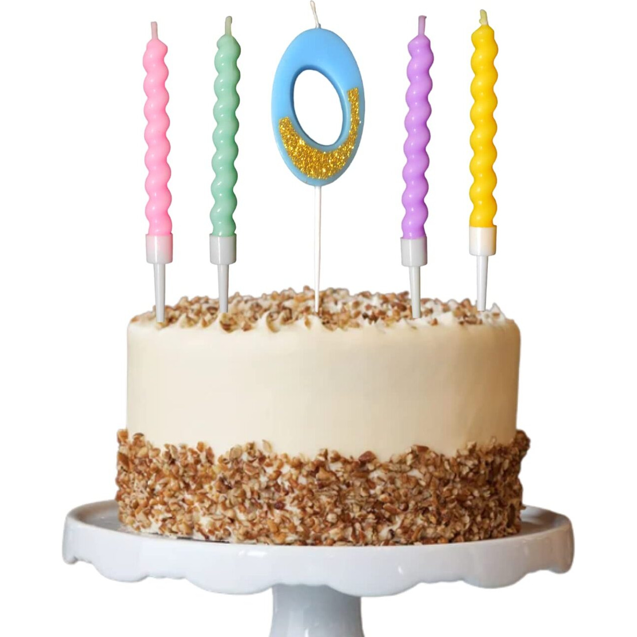 Party Decorz Number 0 Candle | Zero Number Candle | Zero Number Blue Glitter Candle with Pastel Twisted Candle Set of 5pcs for Birthday,Anniversary, Surprise Party Cake Decoration Candle