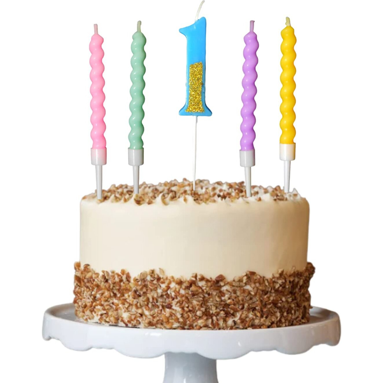 Party Decorz Number 1 Candle | One Number Candle | One Number Blue Glitter Candle with Pastel Twisted Candle Set of 5pcs for Birthday,Anniversary, Surprise Party Cake Decoration Candle